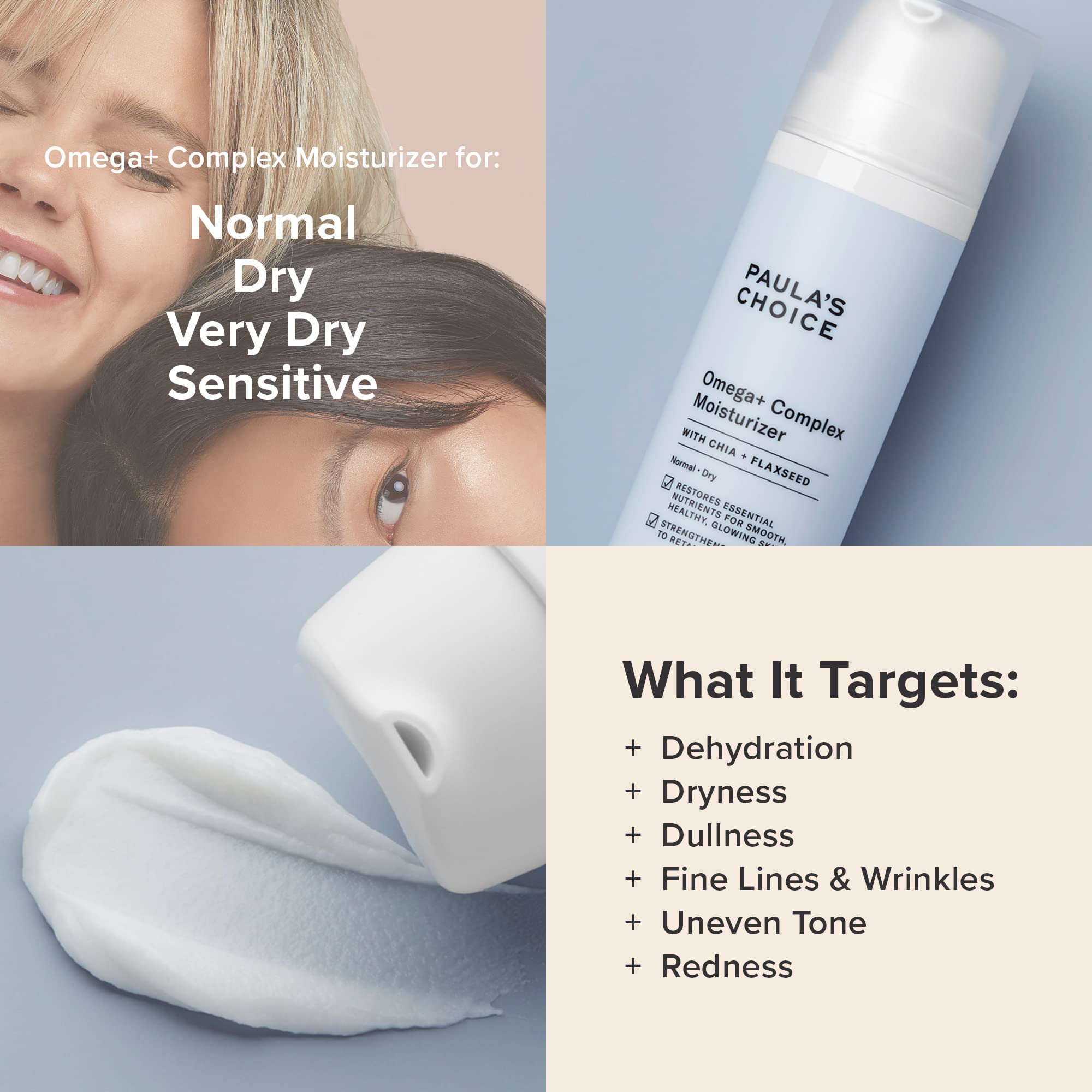 Hands applying Paula's Choice Omega+ Moisturizer for lightweight hydration