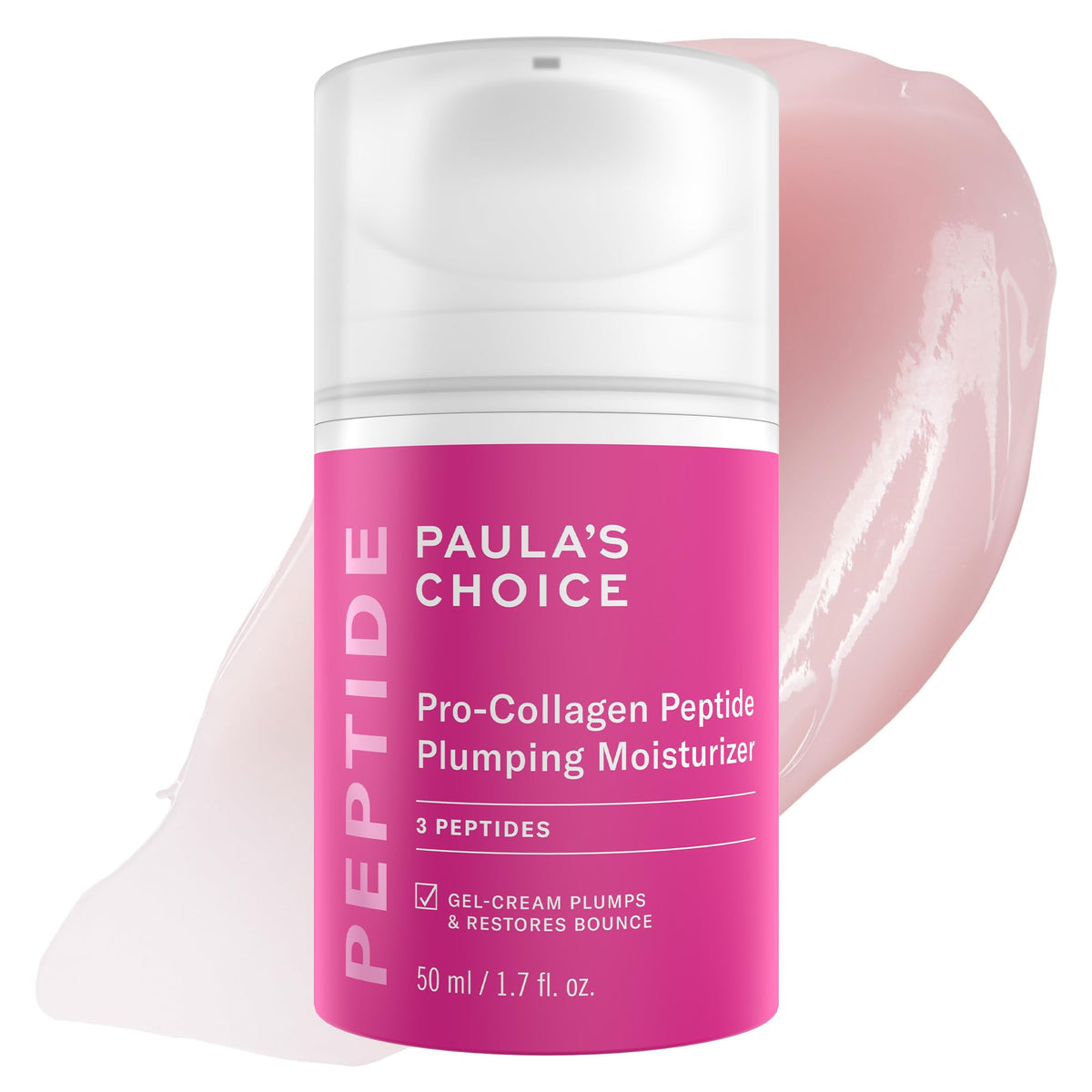 Paula's Choice Pro-Collagen Peptide Moisturizer jar showing long-lasting hydration.