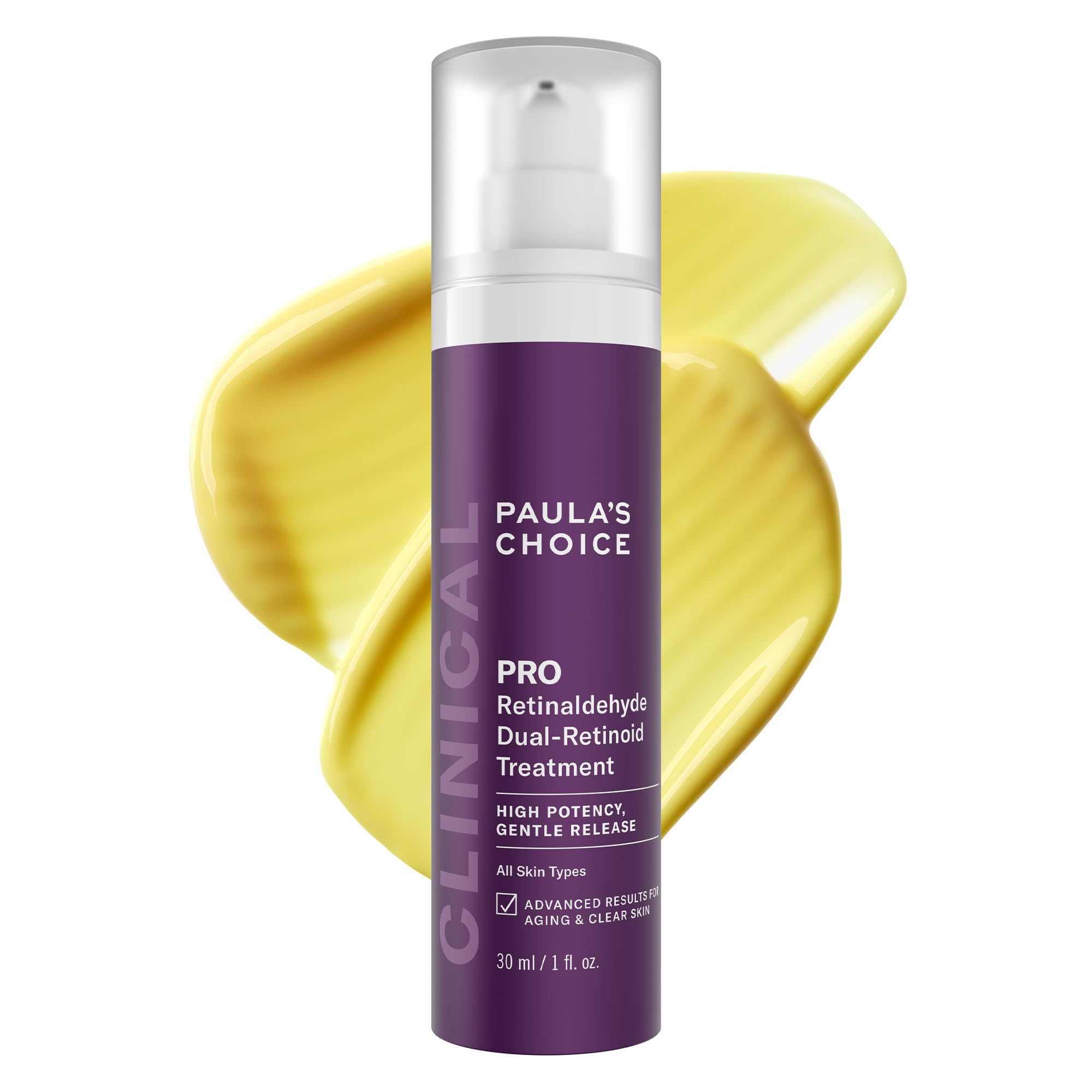 Paula's Choice Pro Retinaldehyde serum bottle close-up for clearer pores and refined texture.