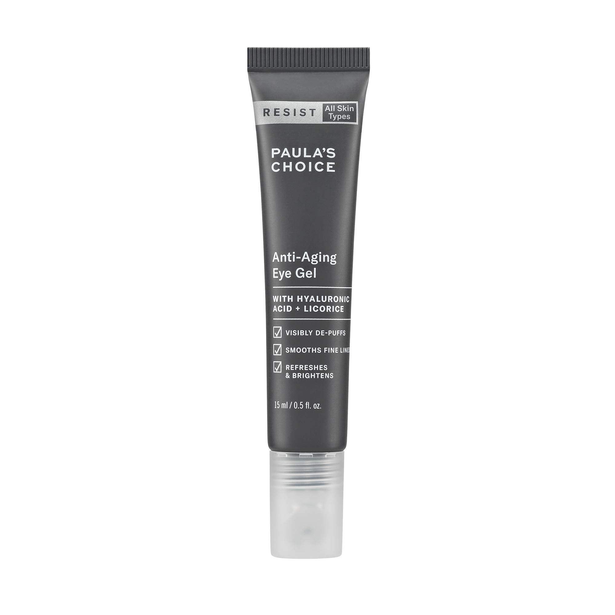 Paula's Choice RESIST eye gel bottle close-up showing hydrating formula for under-eye skin