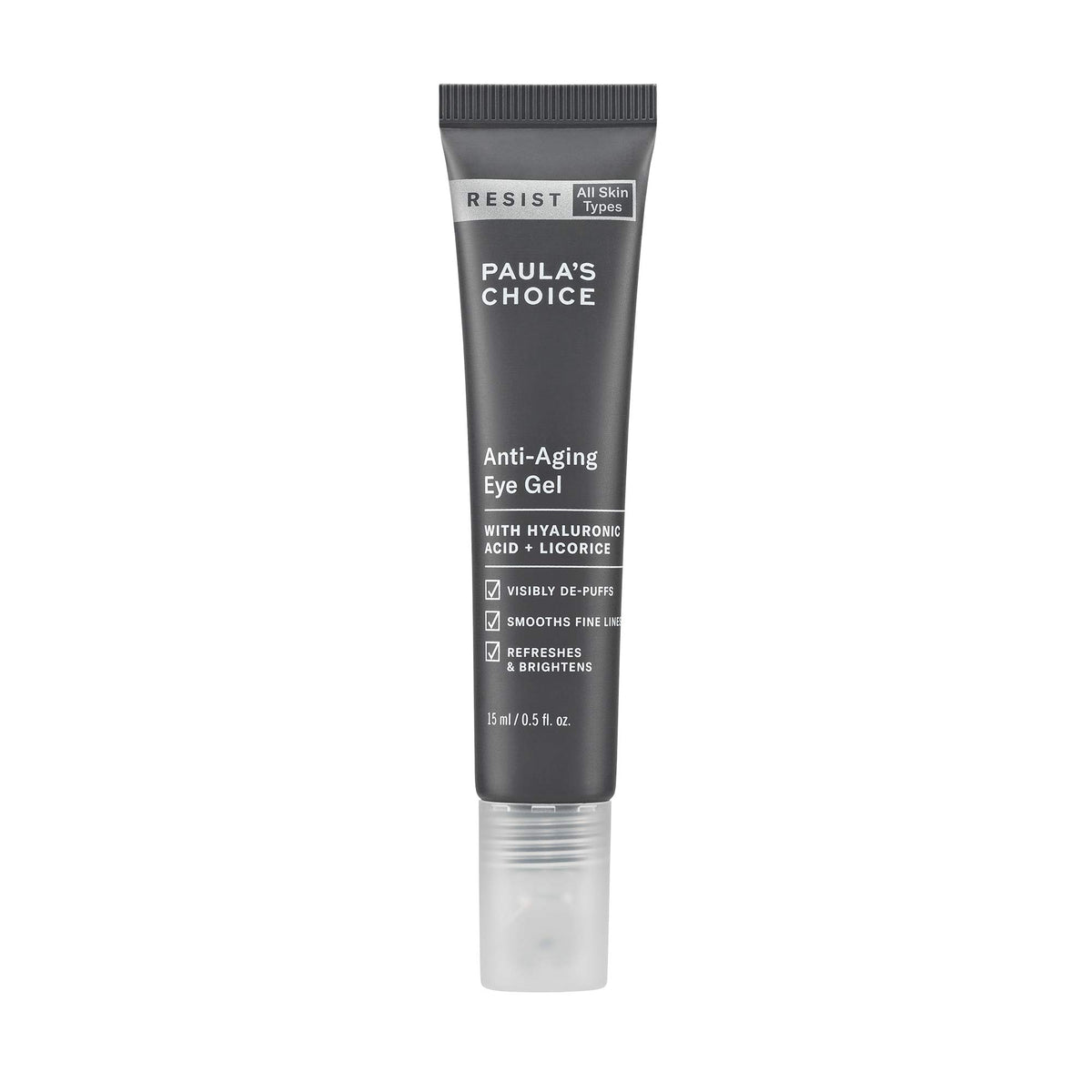 Paula's Choice RESIST eye gel bottle close-up showing hydrating formula for under-eye skin