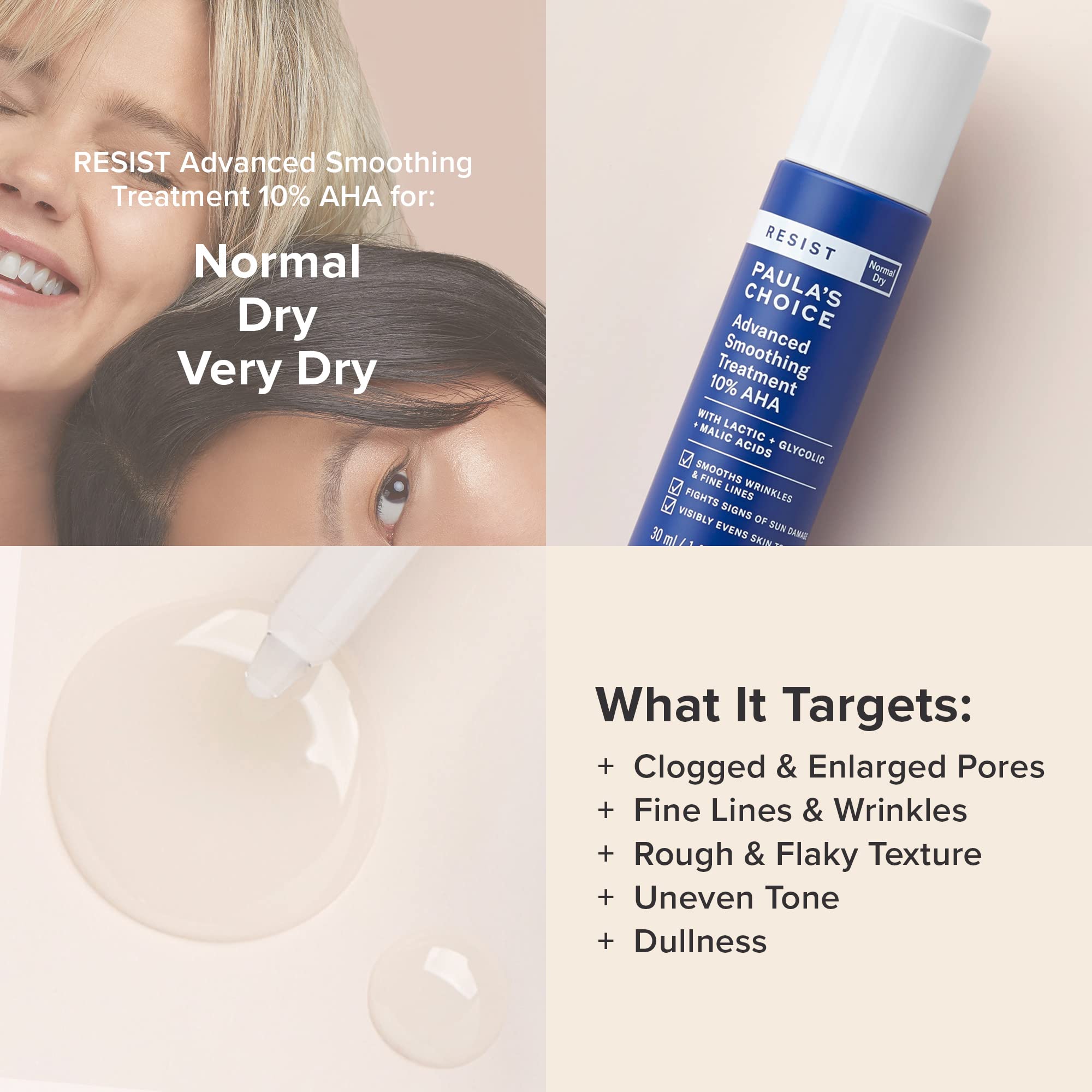 Paula's Choice RESIST AHA applied to the face in the evening routine.