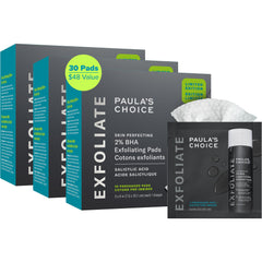 Paula's Choice Skin Perfecting pads box, travel-friendly exfoliant for clearer pores and smoother skin.