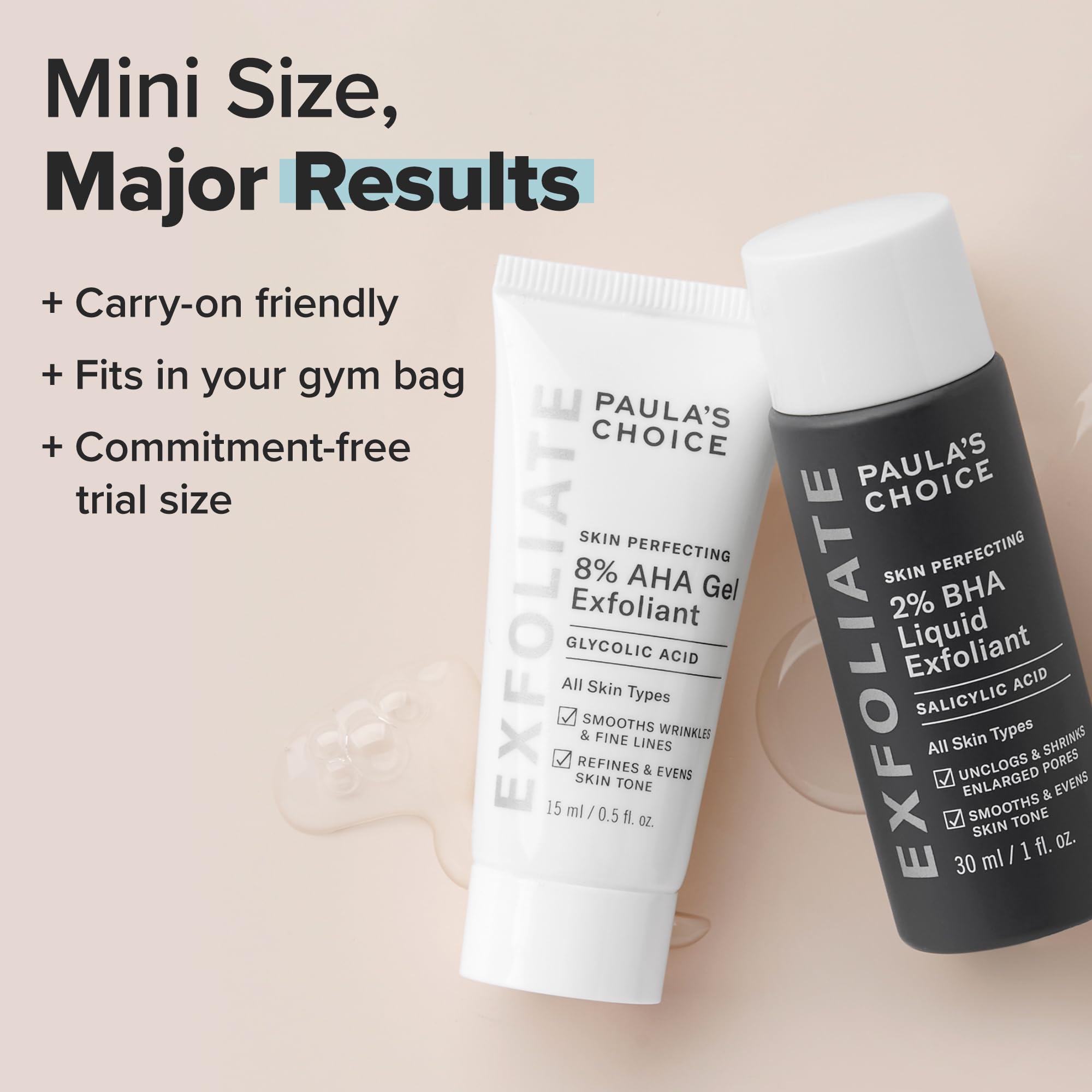 Paula's Choice travel-size skincare duo packaging close-up.
