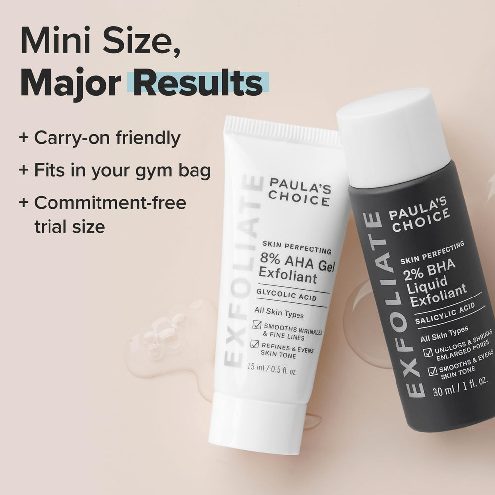 Paula's Choice travel-size skincare duo packaging close-up.