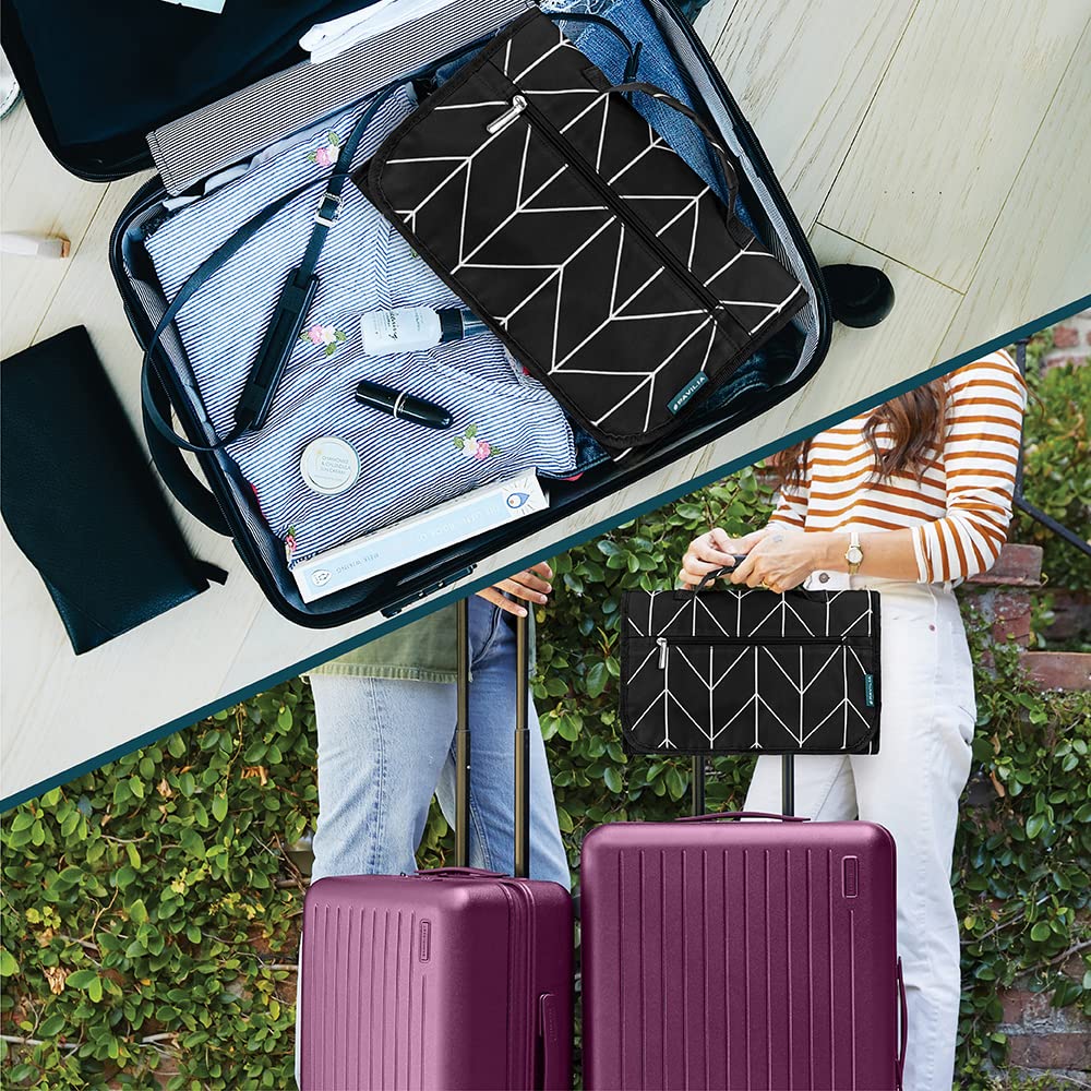 PAVILIA durable polyester fabric with black chevron finish.