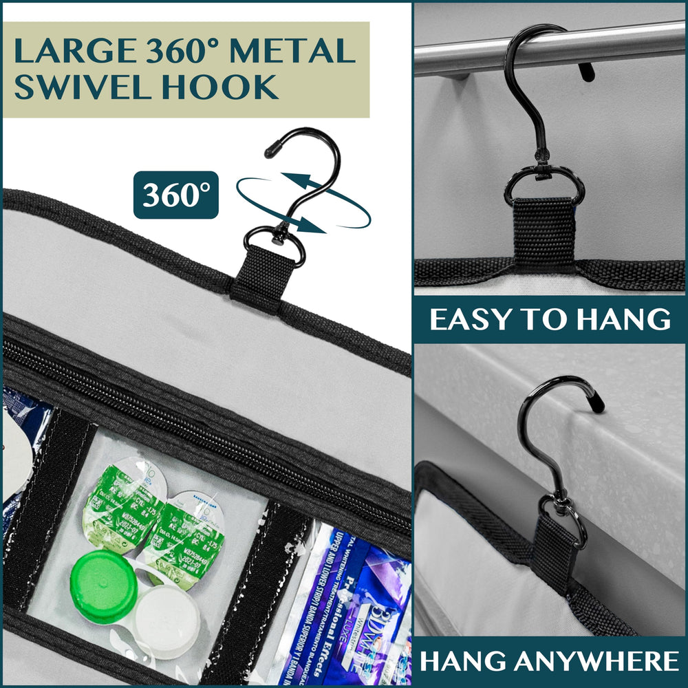 PAVILIA elastic bands secure brushes and makeup tools for secure packing.