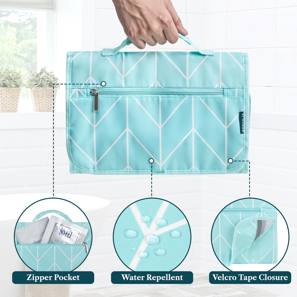 PAVILIA bag features elastic bands to secure brushes and tools.