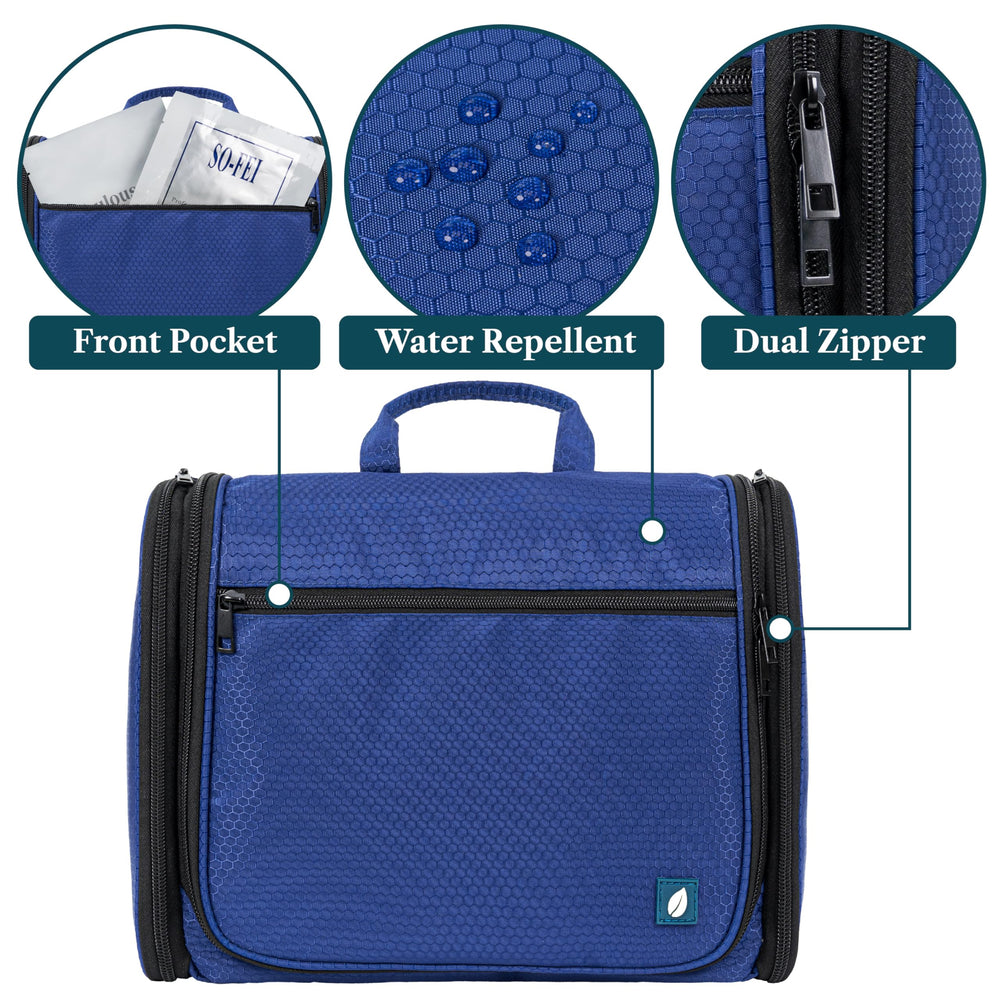PAVILIA side pockets hold makeup brushes securely during travel.
