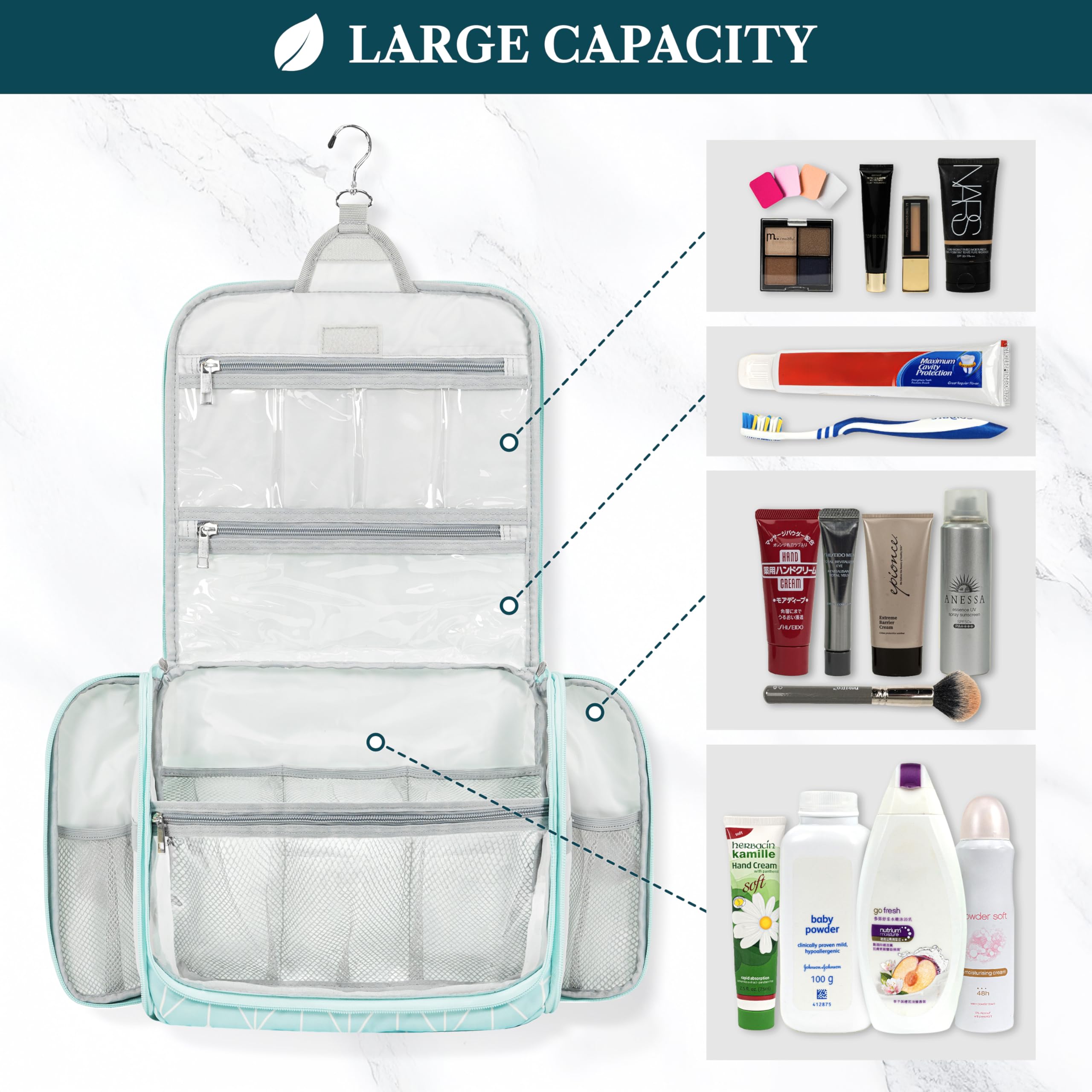 PAVILIA teal chevron includes padded compartments for delicate bottles.