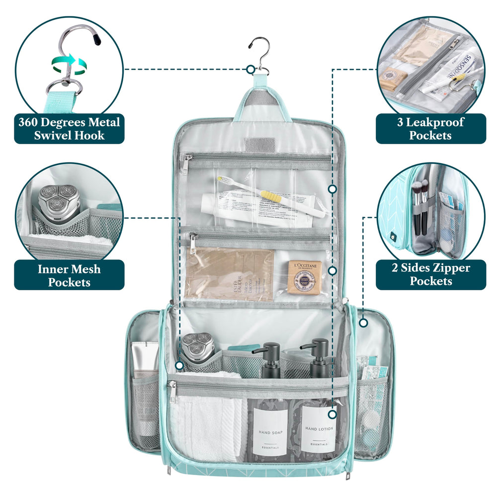 PAVILIA teal chevron bag with side pockets for brushes and small items.