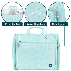 PAVILIA teal chevron fabric is water resistant to protect contents.