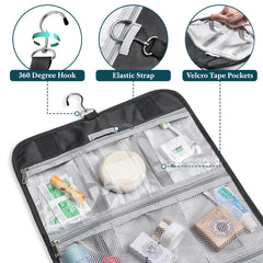 PAVILIA toiletry bag with 4 compartments keeps items separated and easy to reach during travel.