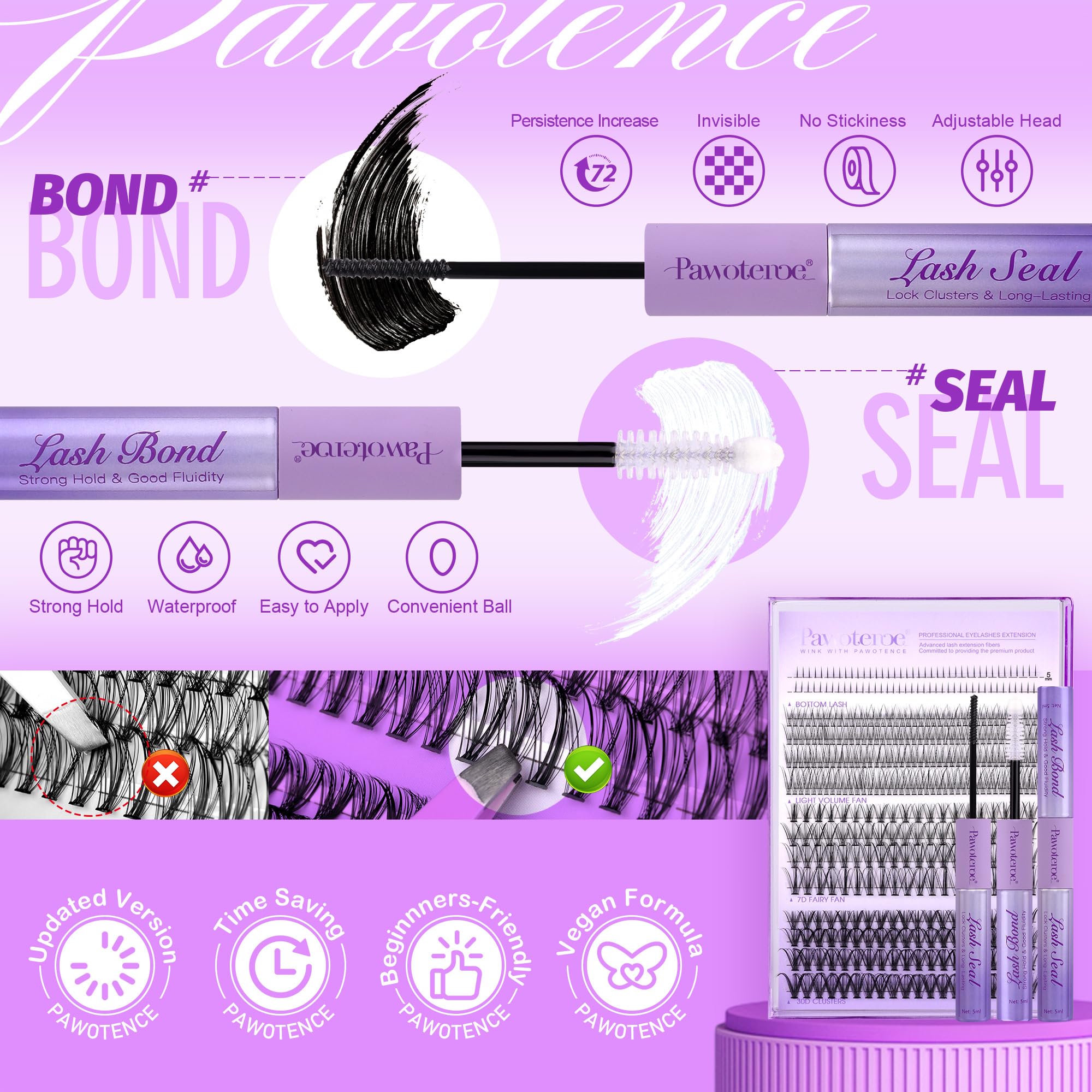 Pawotence customizable lash look with varying lengths and volumes.