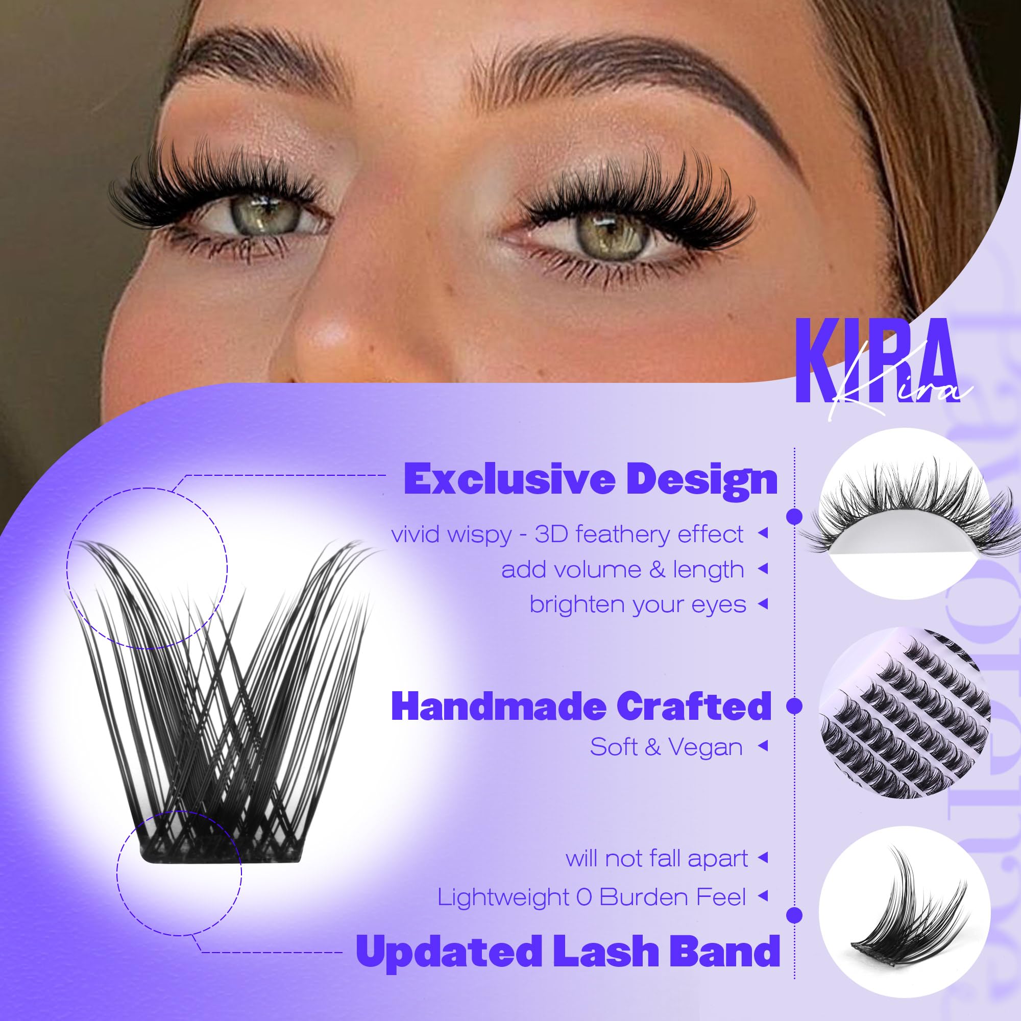 Pawotence Kira 16mm clusters for dramatic fullness and balanced flutter.