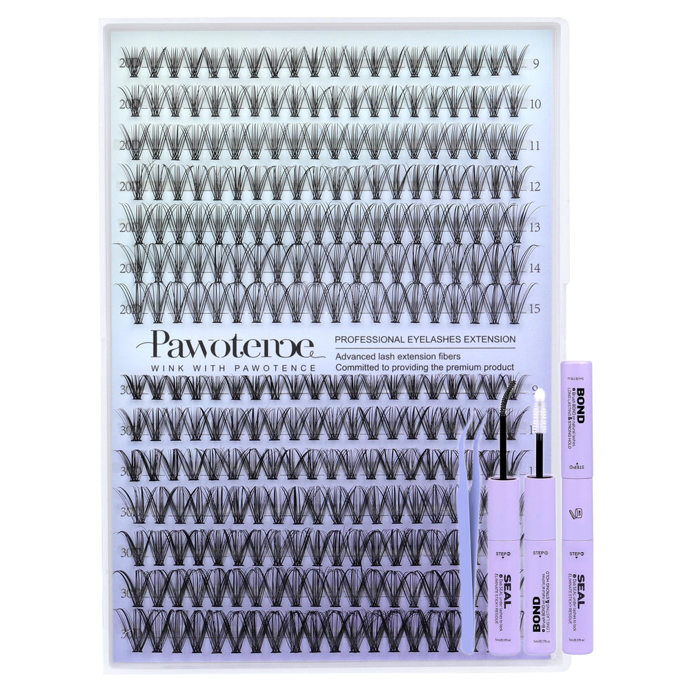 Pawotence lash extension kit contents close-up for at-home use