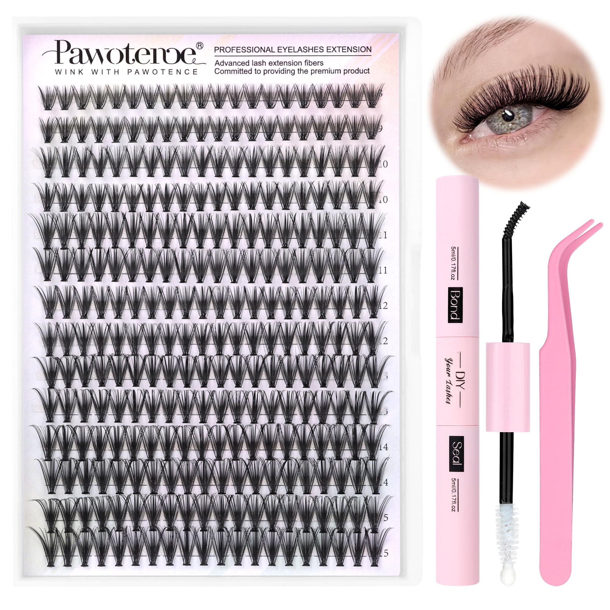 Pawotence Lash Extension Kit box shows all-in-one DIY setup for at-home salon-grade results.