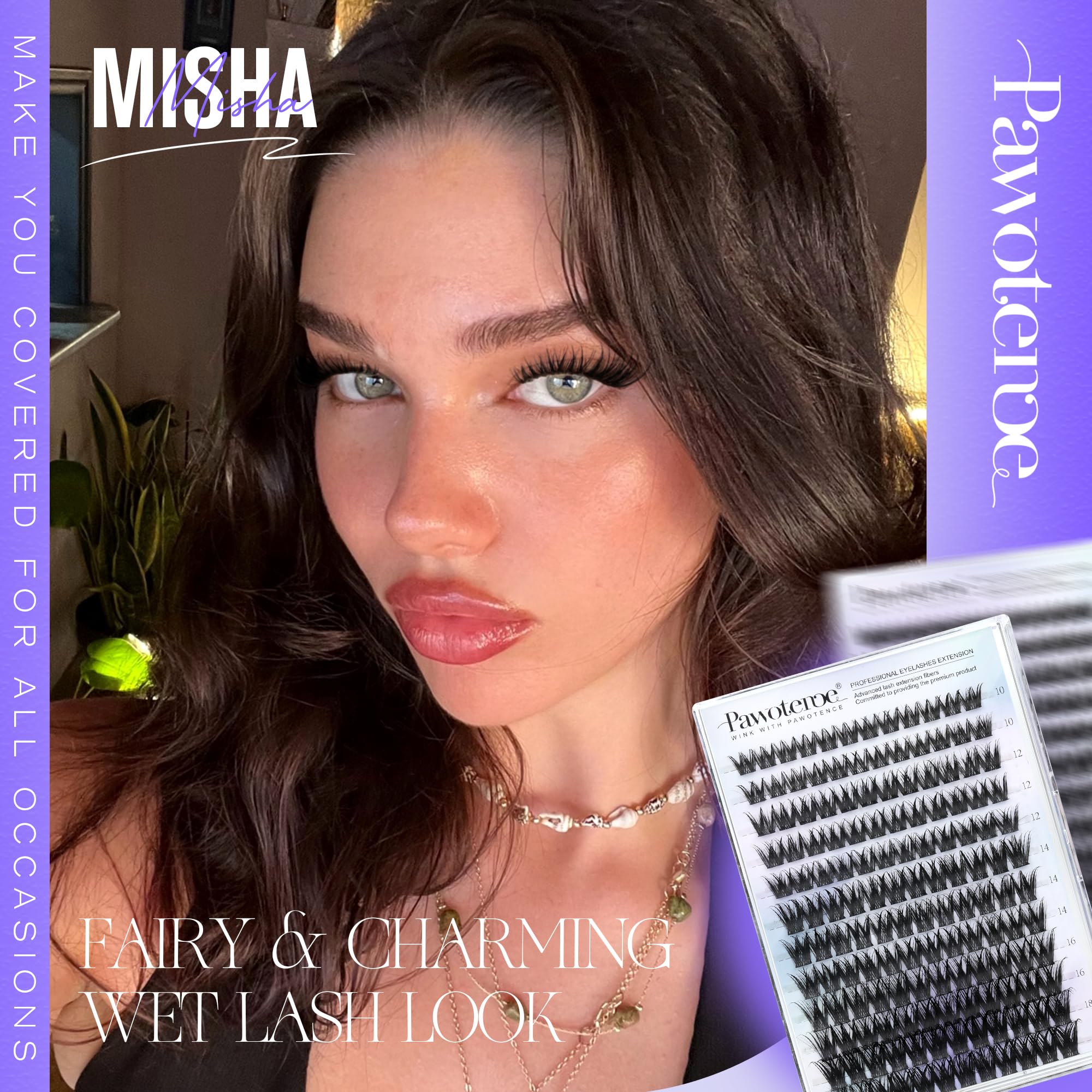 Pawotence Misha Lashes Clusters box open shows 144 pieces