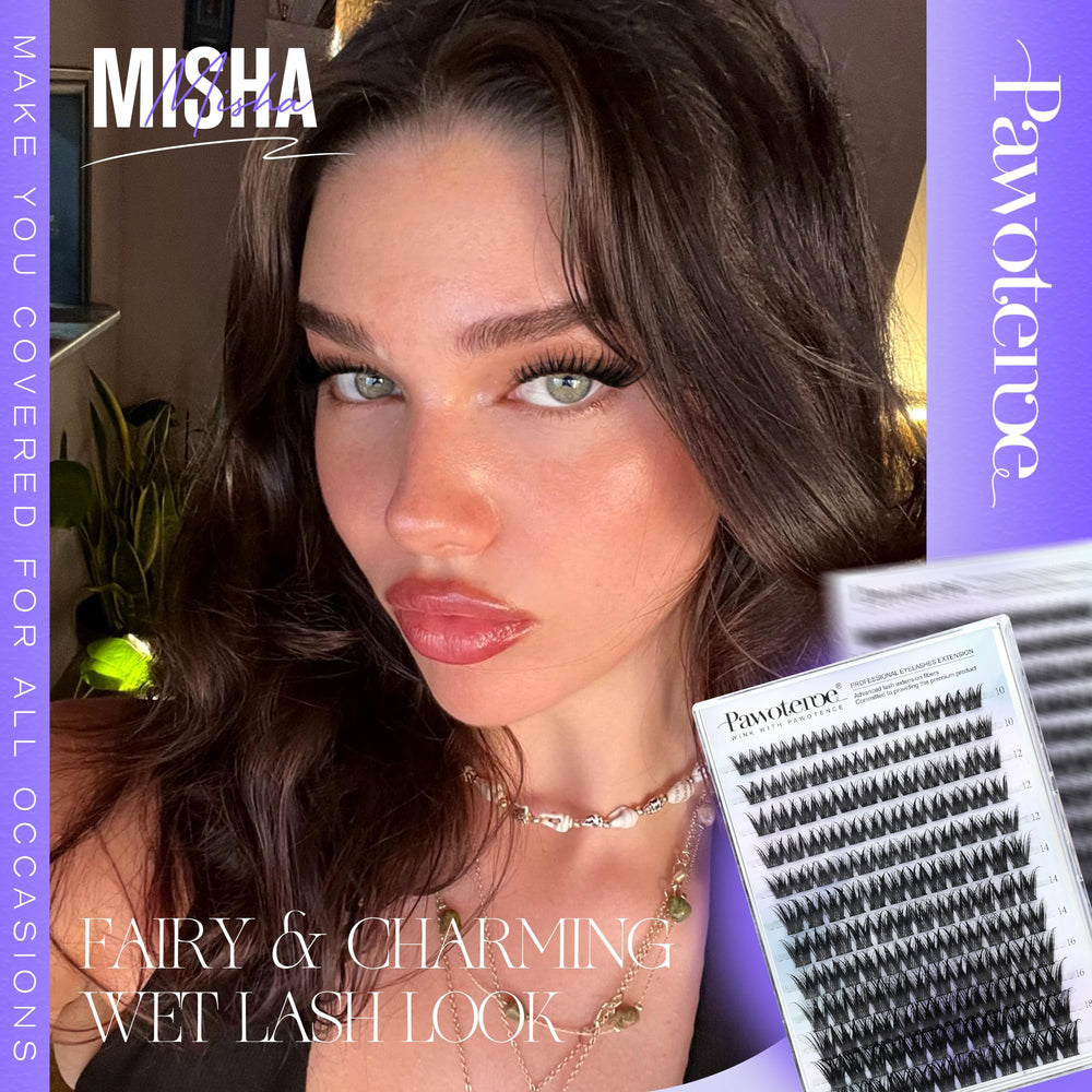 Pawotence Misha Lashes Clusters box open shows 144 pieces