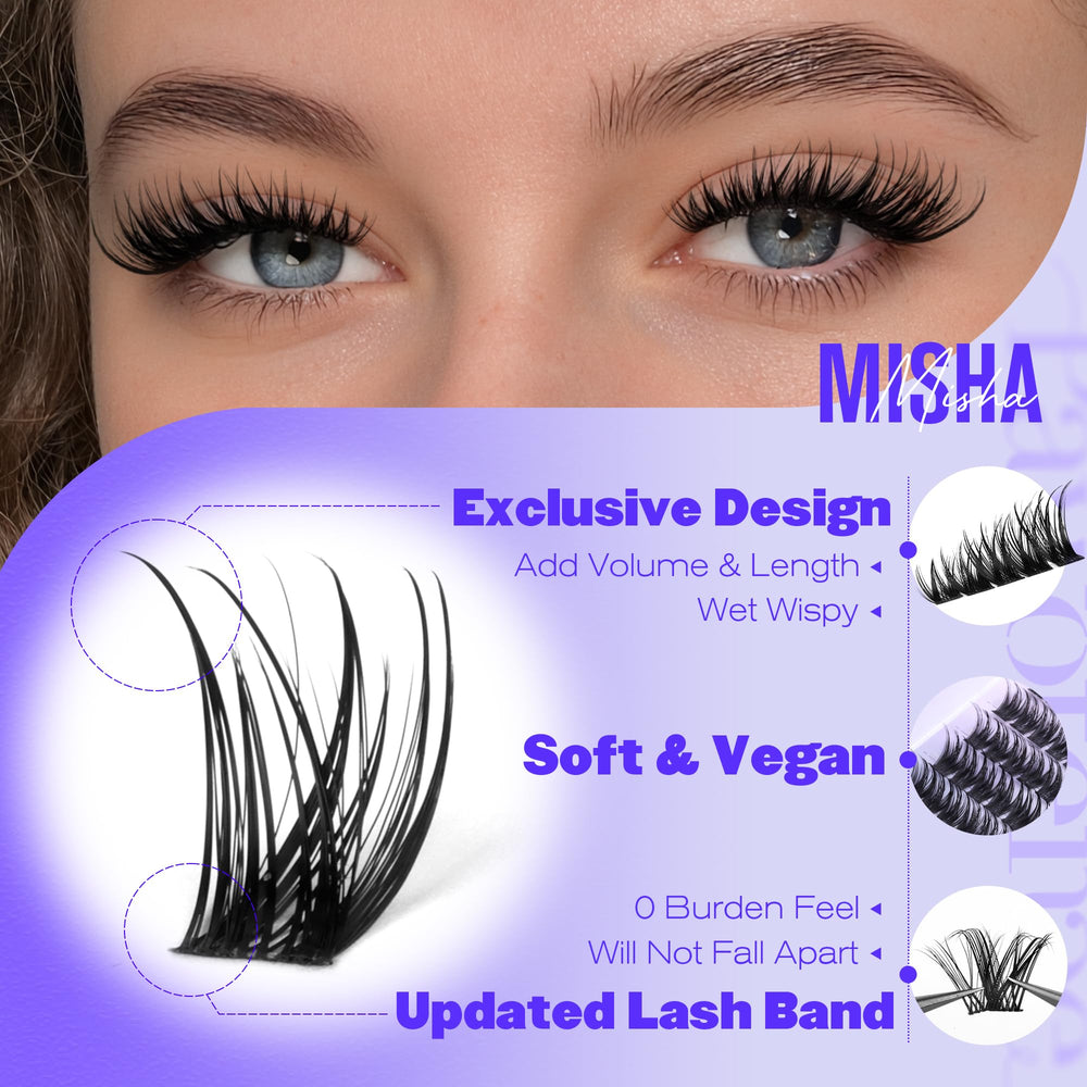Pawotence Misha Lashes Clusters roll-down band for easy placement