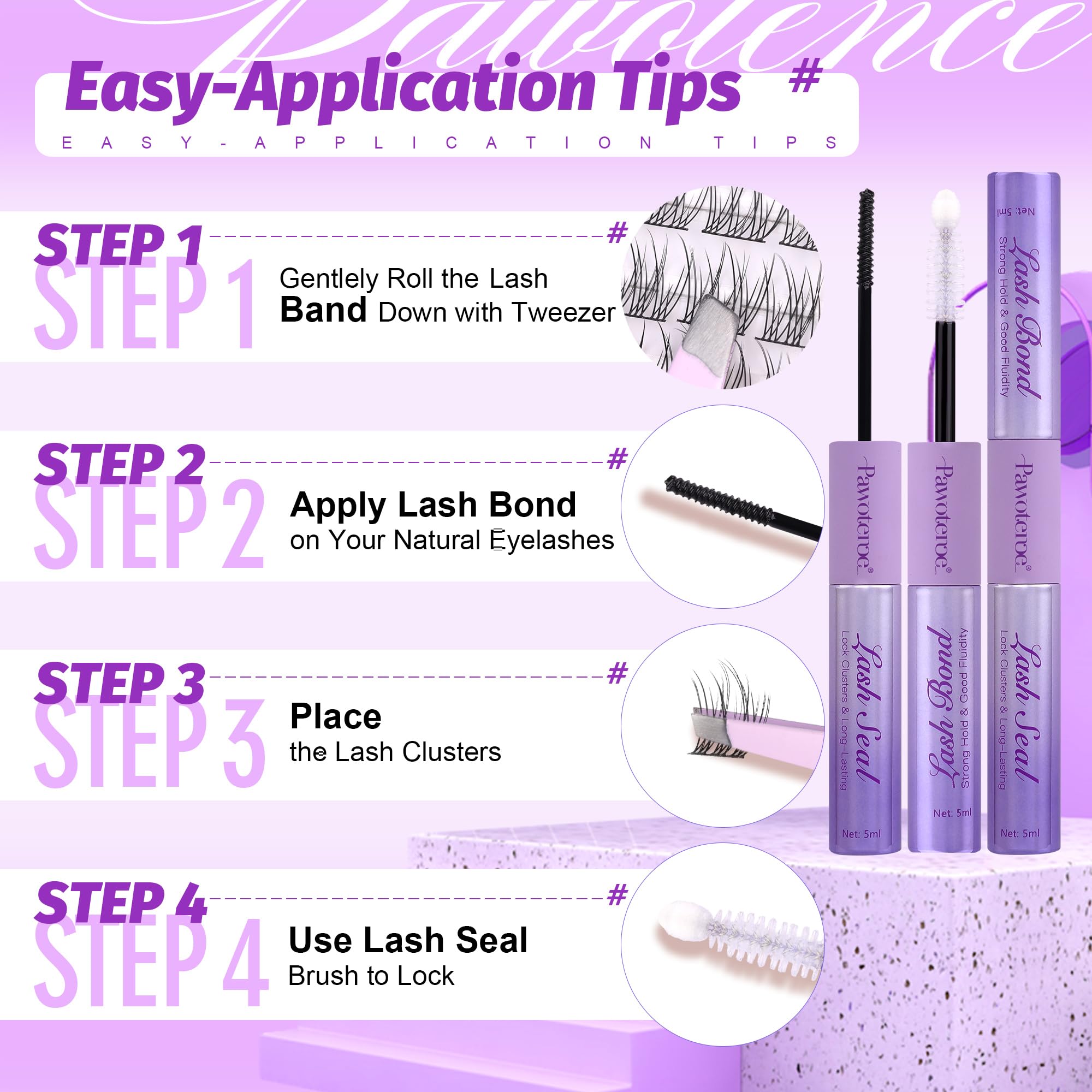 Pawotence natural-bottom lashes provide balanced, light volume.