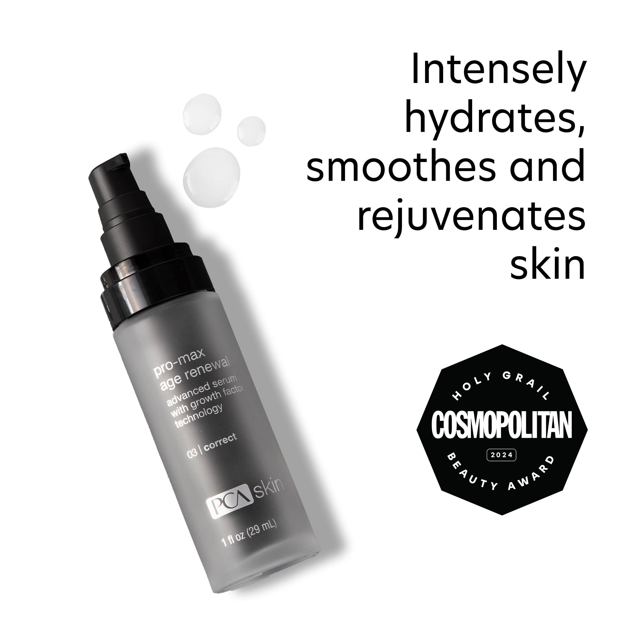 PCA SKIN Pro Max Age Renewal application on the face demonstrates quick absorption