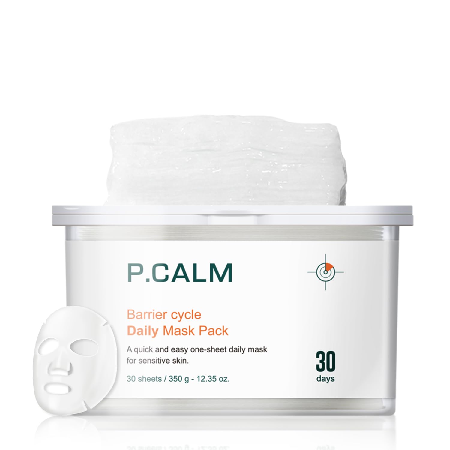 P.CALM Barrier Cycle Sheet Mask fabric close-up showing vegan Lyocell for hydration.