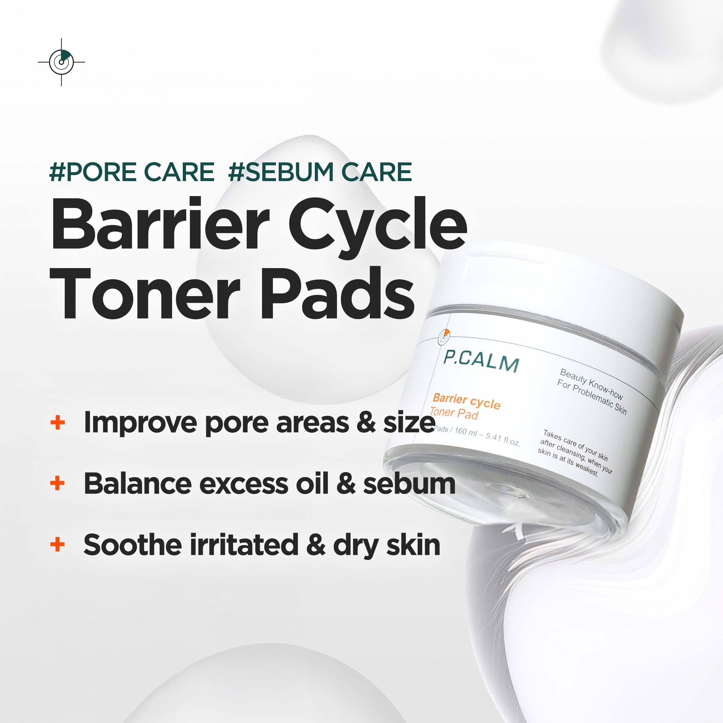 P.CALM Barrier Cycle Toner Pad embossed side for gentle exfoliation and oil control.