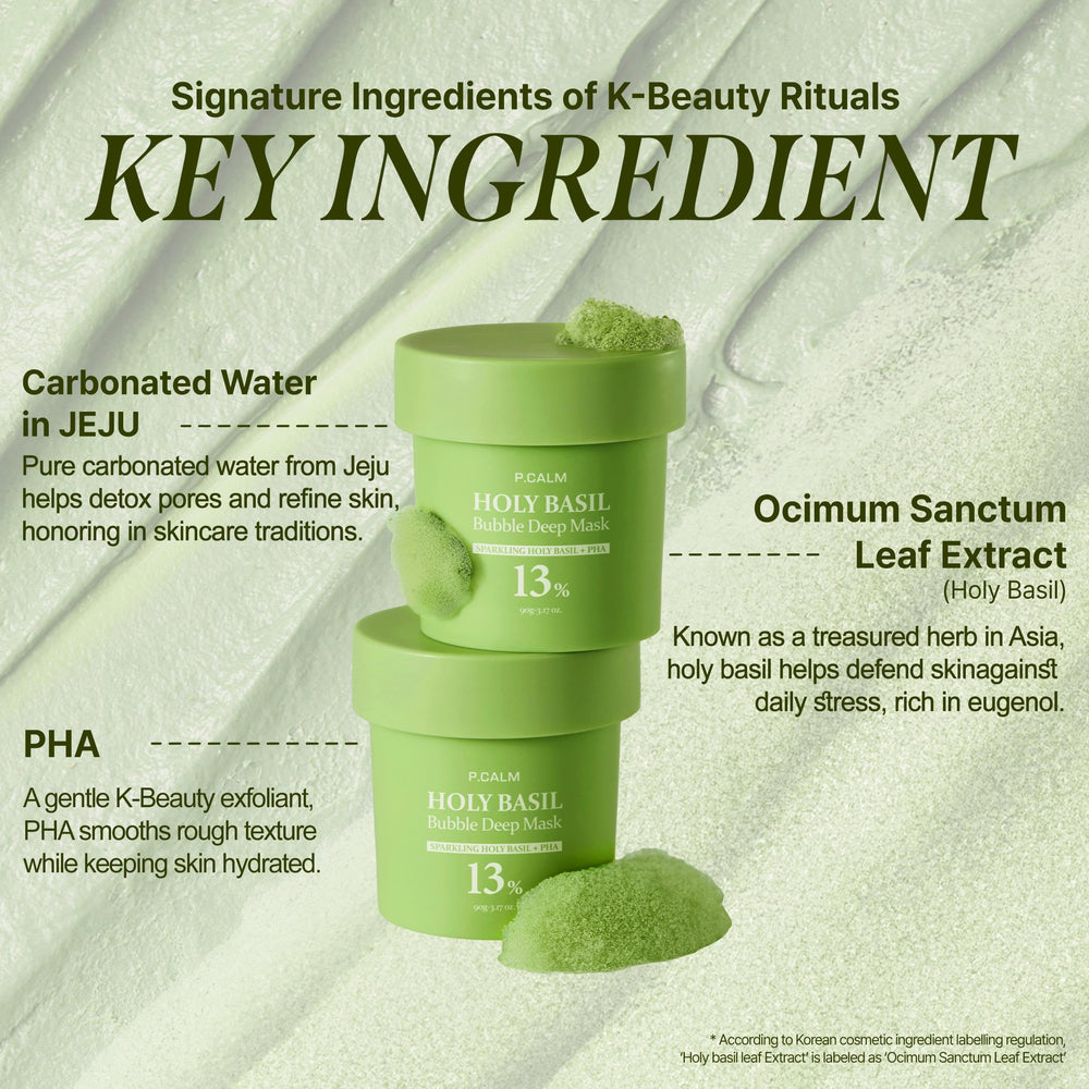 PCALM carbonated-water bubble foam forms on the face for a gentle cleanse.
