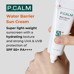 P.CALM Sun Cream pump dispenser for easy daily application.