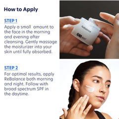 PCA SKIN ReBalance application on hand for quick non-greasy moisturization.