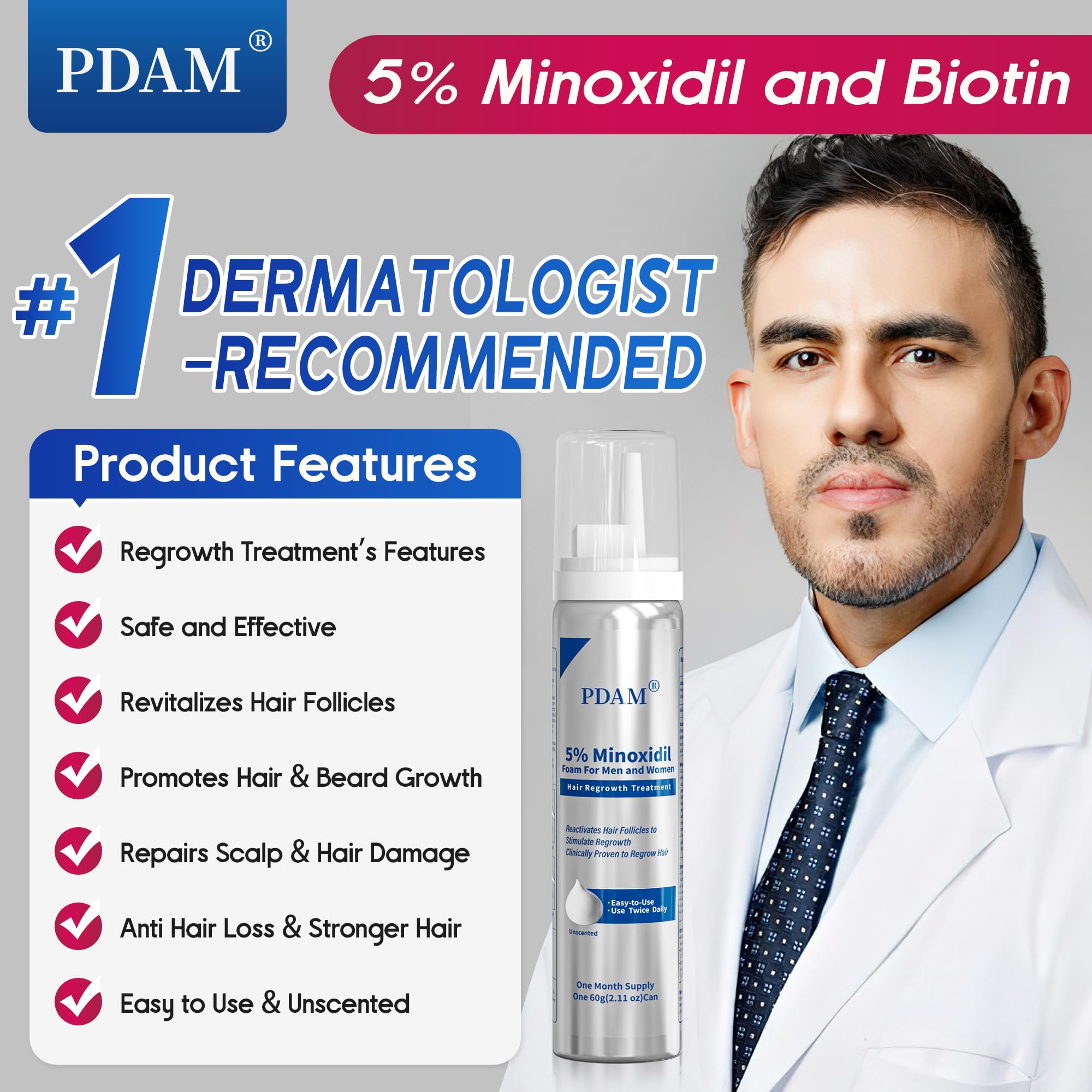 Pdam minoxidil foam applied to beard area for potential fullness.