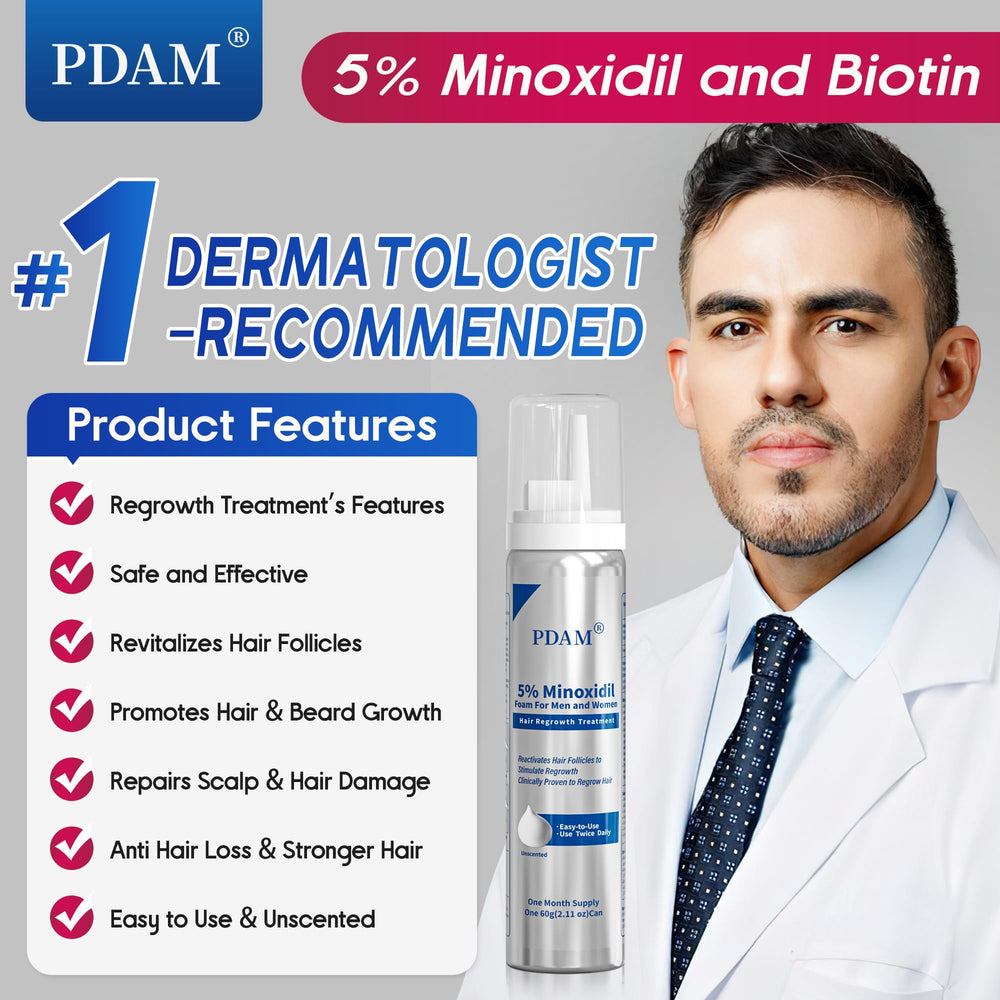 Pdam minoxidil foam applied to beard area for potential fullness.