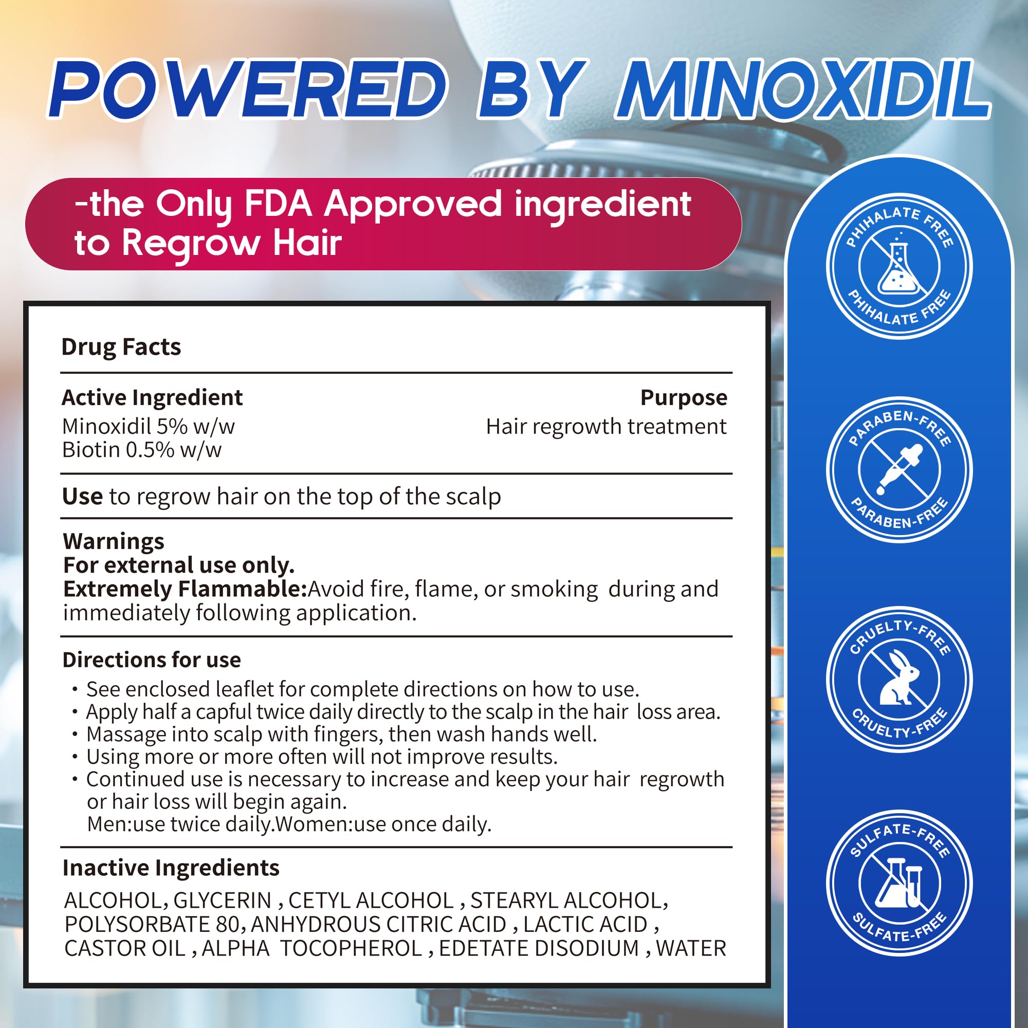 Pdam minoxidil foam branding and label details.