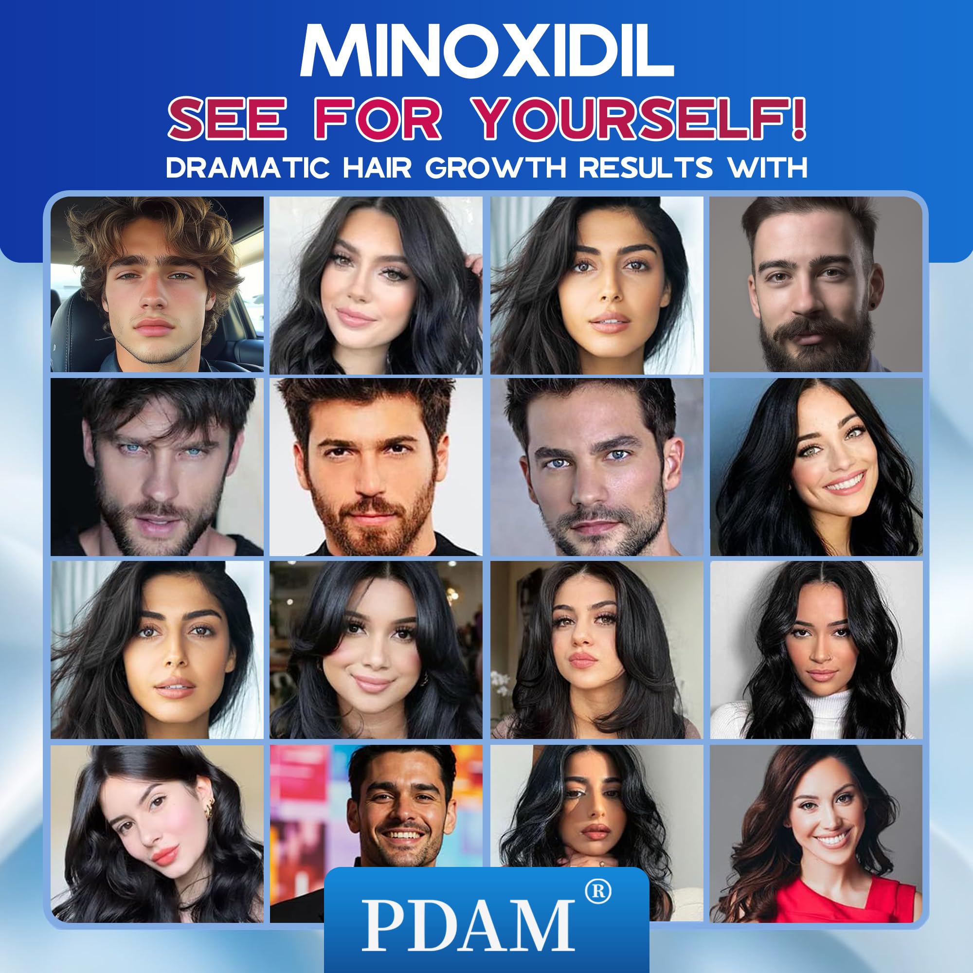 Pdam Minoxidil foam label highlights 5% concentration.