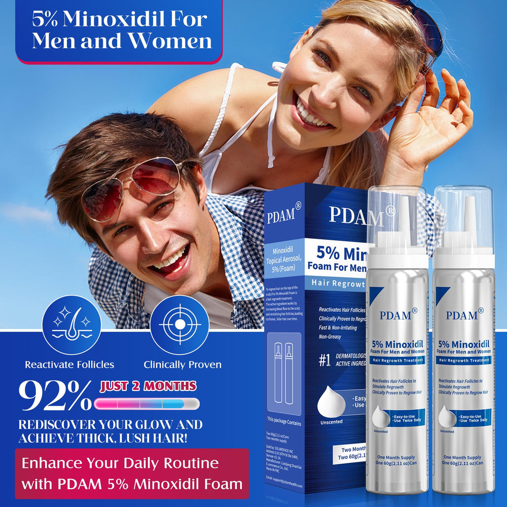 Pdam minoxidil foam absorbs without greasy residue on scalp.