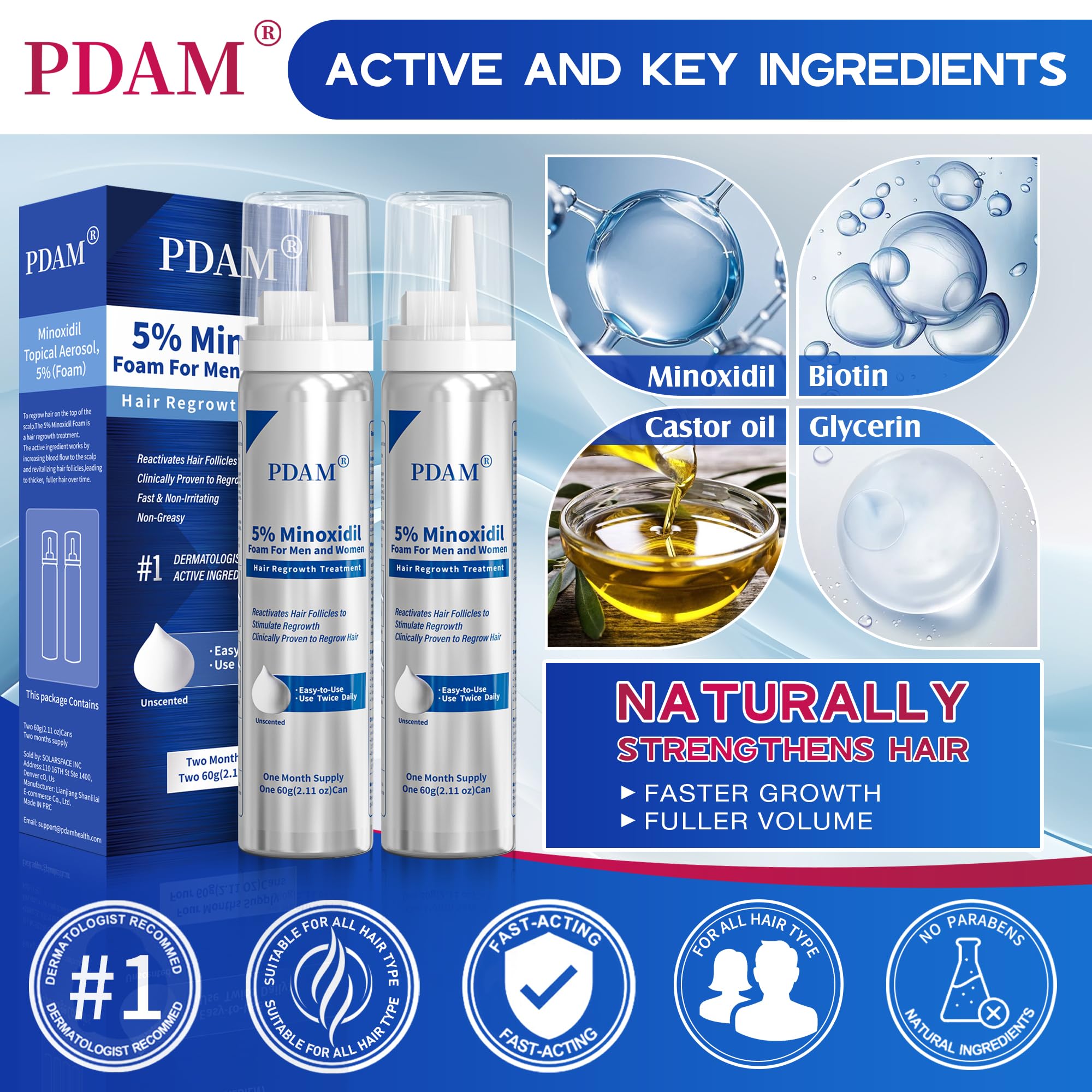 Pdam minoxidil foam on scalp during application shows quick absorption.
