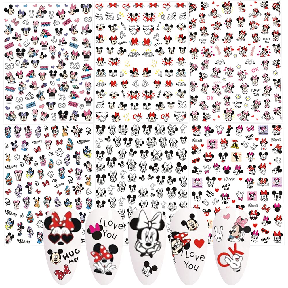 PDFADSK cute cartoon nail stickers in six sheets for playful, fast nail art