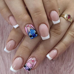 PDFADSK French Tip nails in a short square cartoon design for salon-ready at-home style.