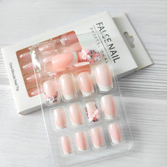 PDFADSK white glossy French tip nails show rhinestones for quick home glam