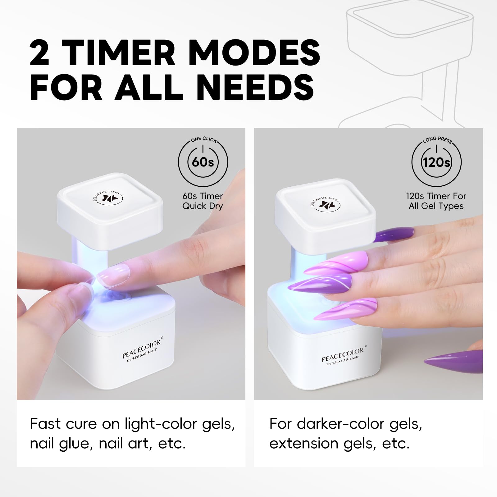 PEACECOLOR compact mini lamp designed for travel-friendly manicure