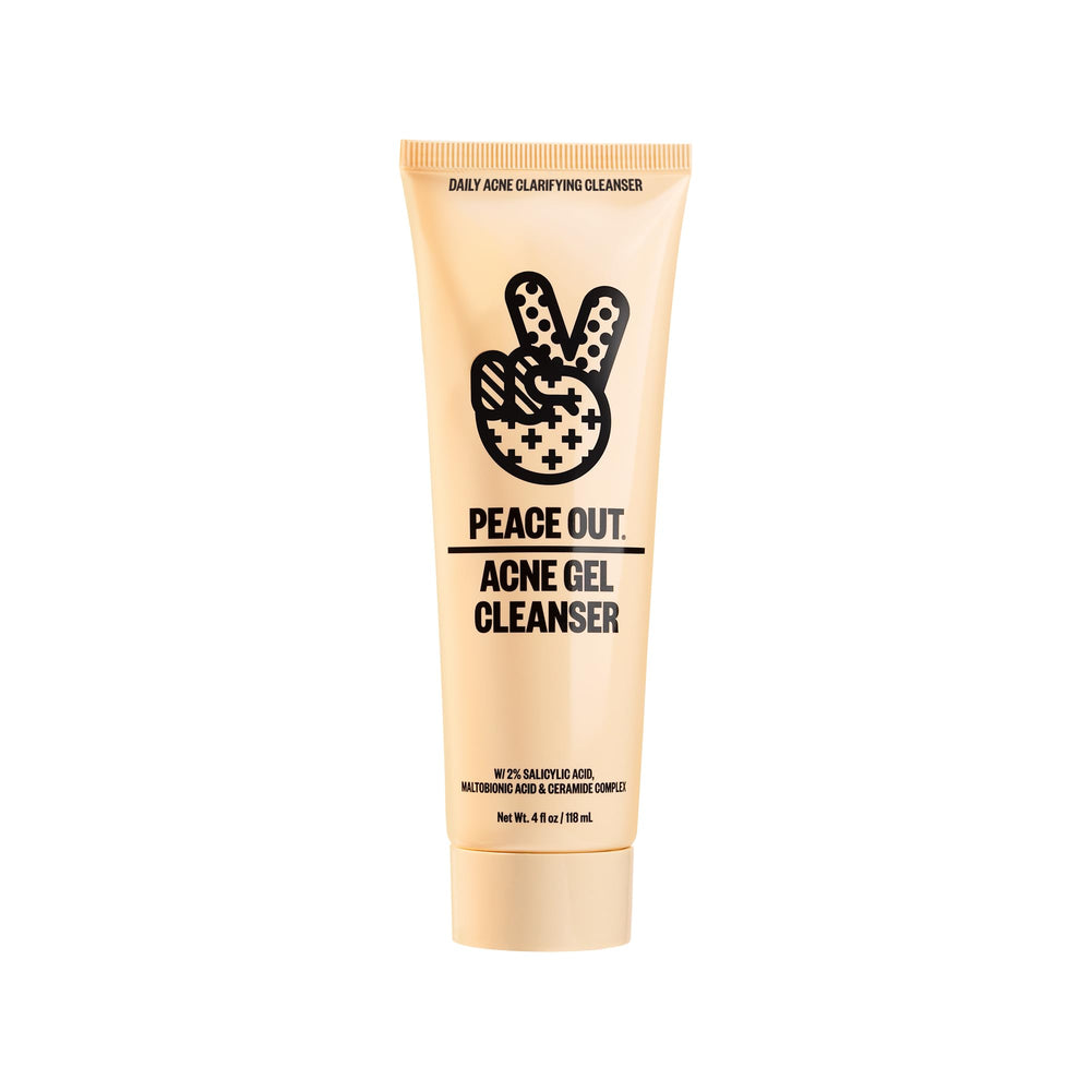 Peace Out Acne Gel Cleanser bottle for daily cleansing helping reduce breakouts and unclog pores.