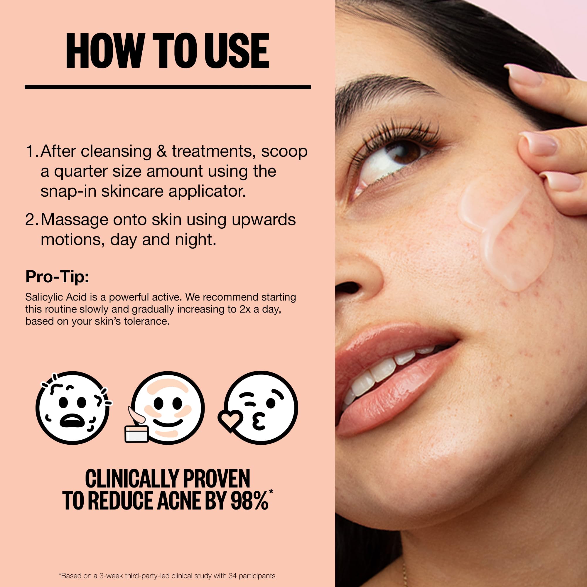 PEACE OUT Acne Gel Moisturizer for oily skin use case shows non greasy texture.