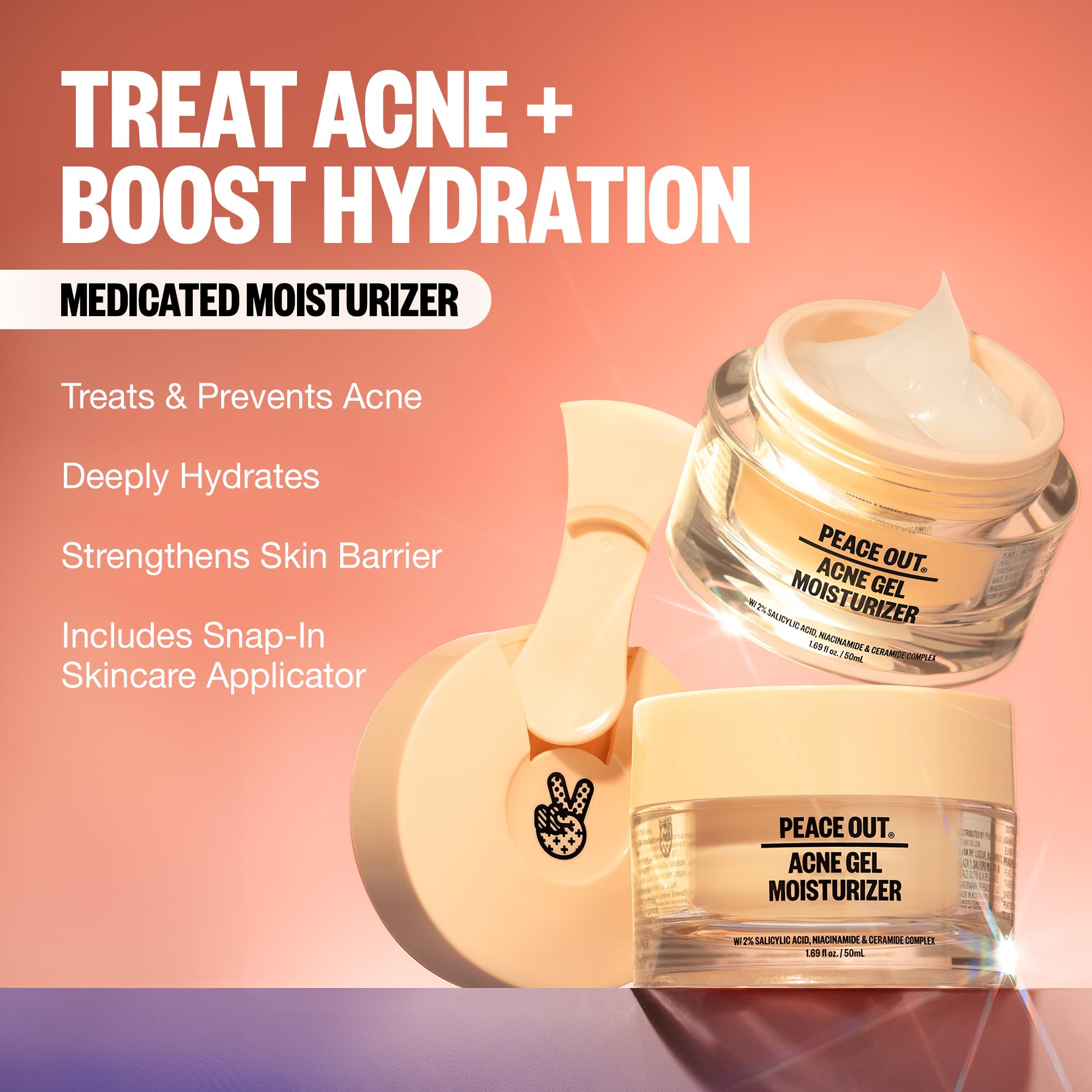PEACE OUT Acne Gel Moisturizer packaging front highlights vegan ingredients.