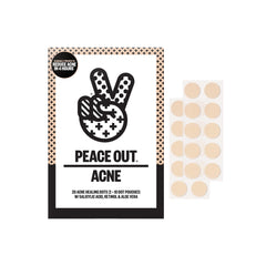 Peace Out Acne Healing Dots packaging close-up, easy-to-use patch for on-the-go blemish care.