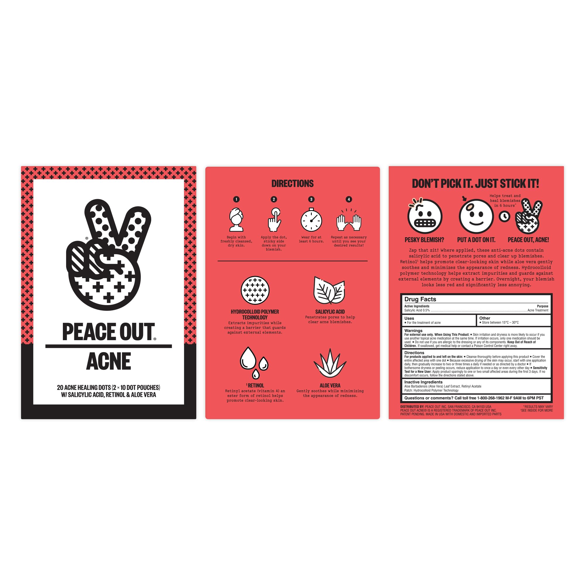PEACE OUT Early Stage Acne Dots close-up of dissolving microneedles