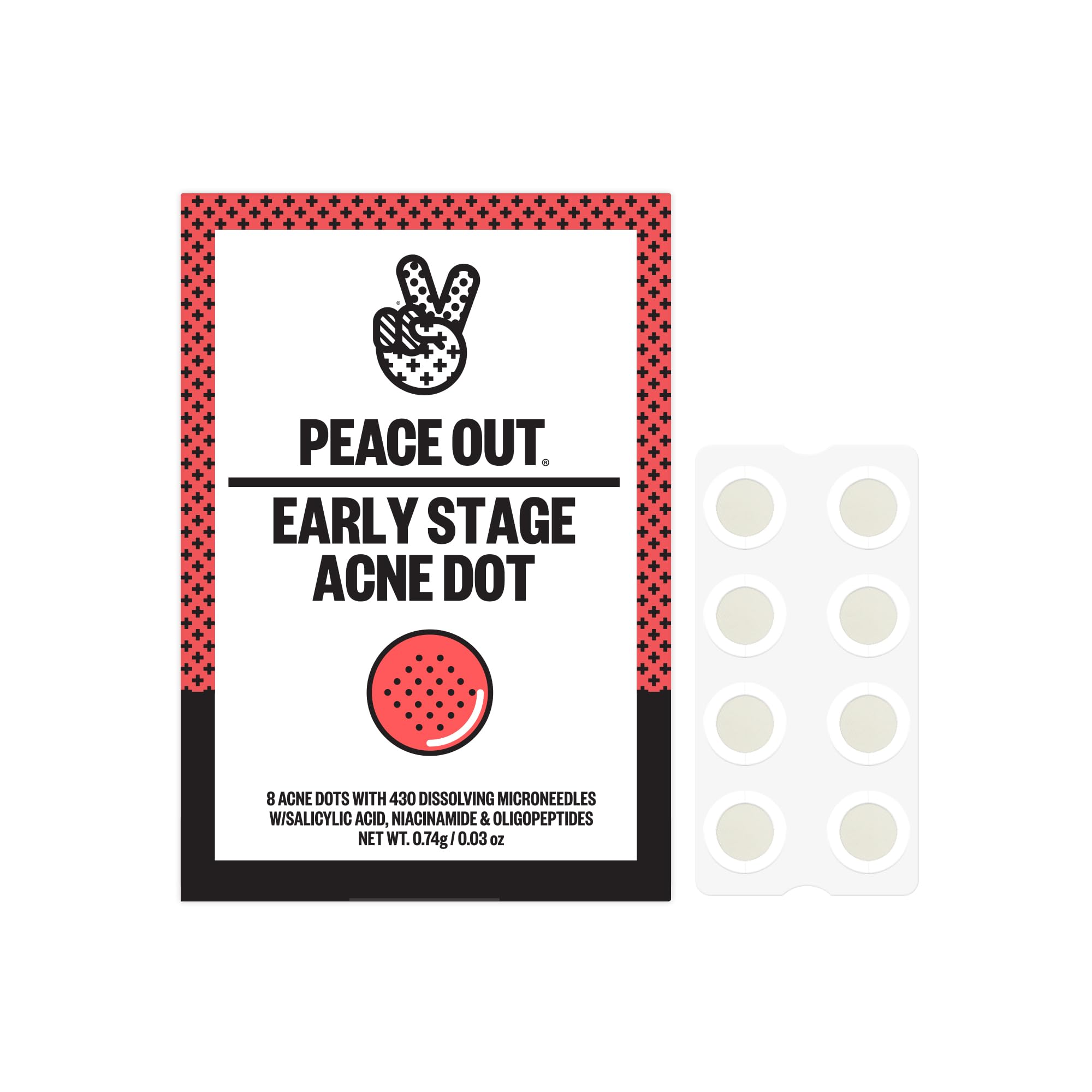 PEACE OUT Early Stage Acne Dots packshot showing on-the-go care