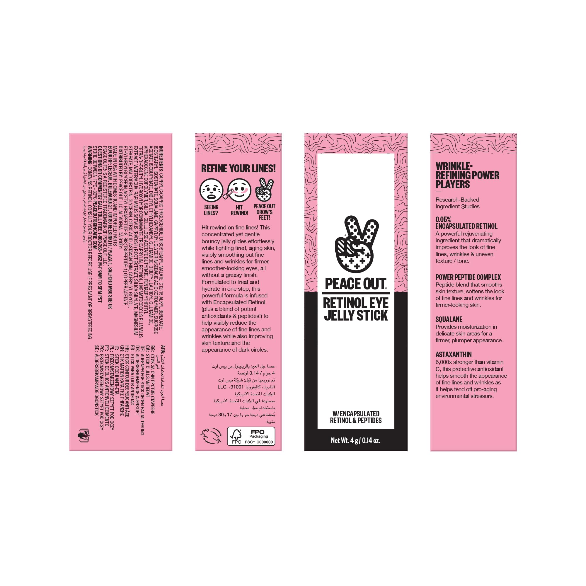 Peace Out Retinol Eye Jelly Stick application swatch showing creamy texture for easy under-eye glide