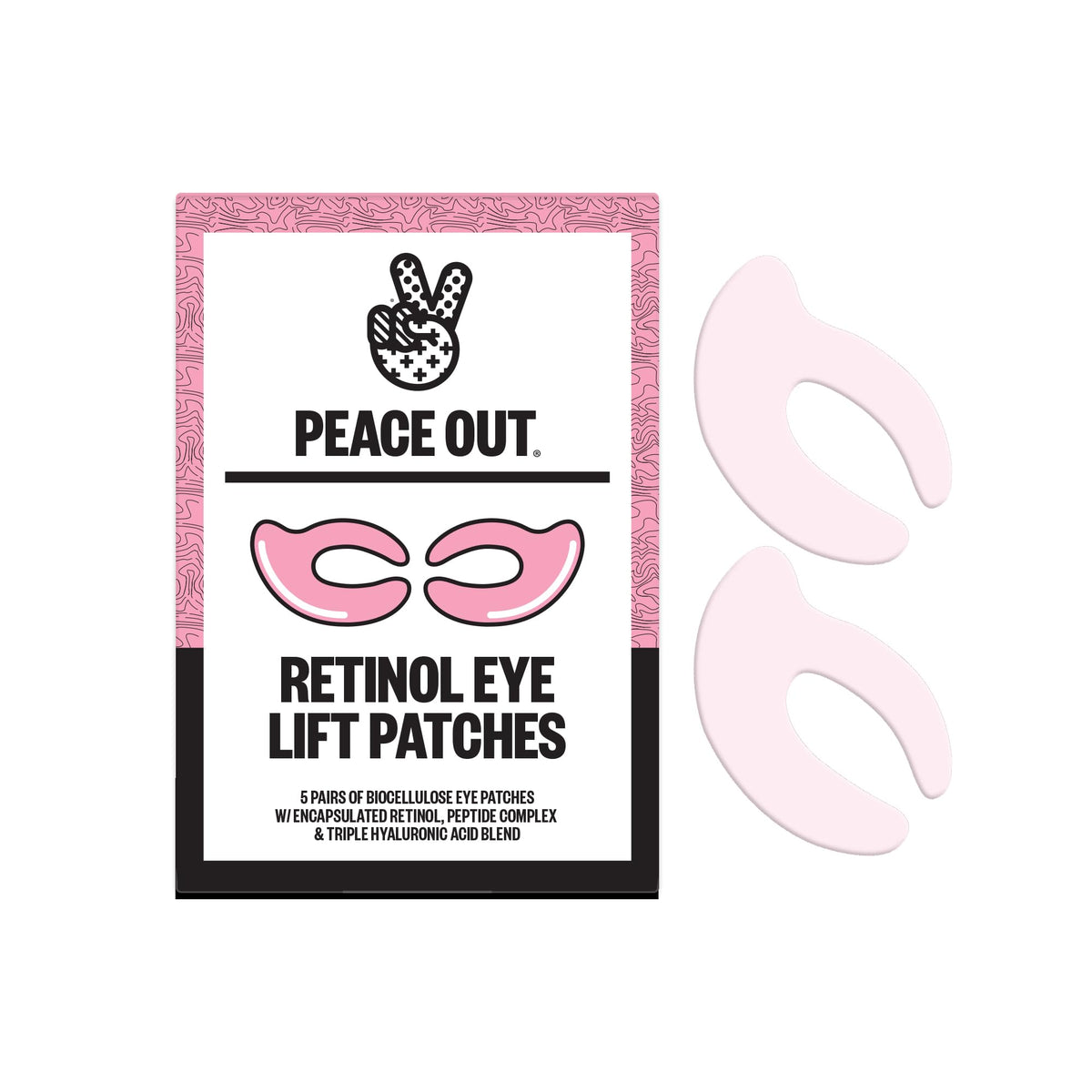 PEACE OUT Retinol Eye Lift Patches pack, eye-area treatment for smoothing.