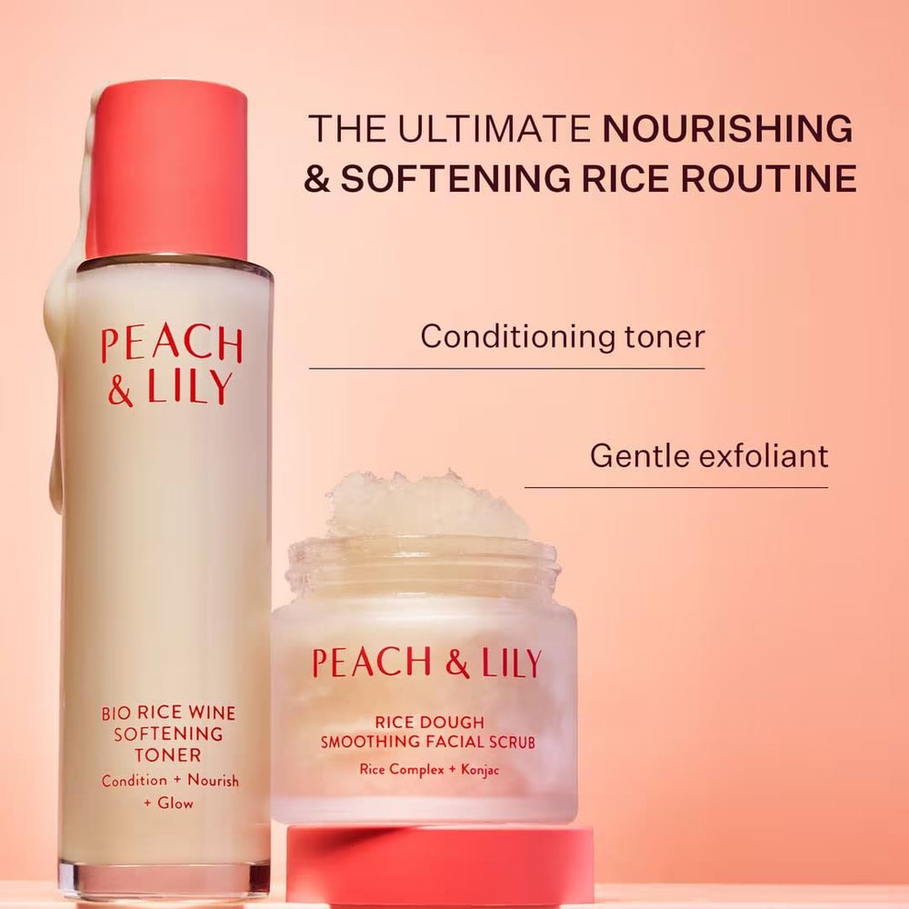Packaging design of Peach & Lily Bio Rice Wine Toner communicates clean skincare